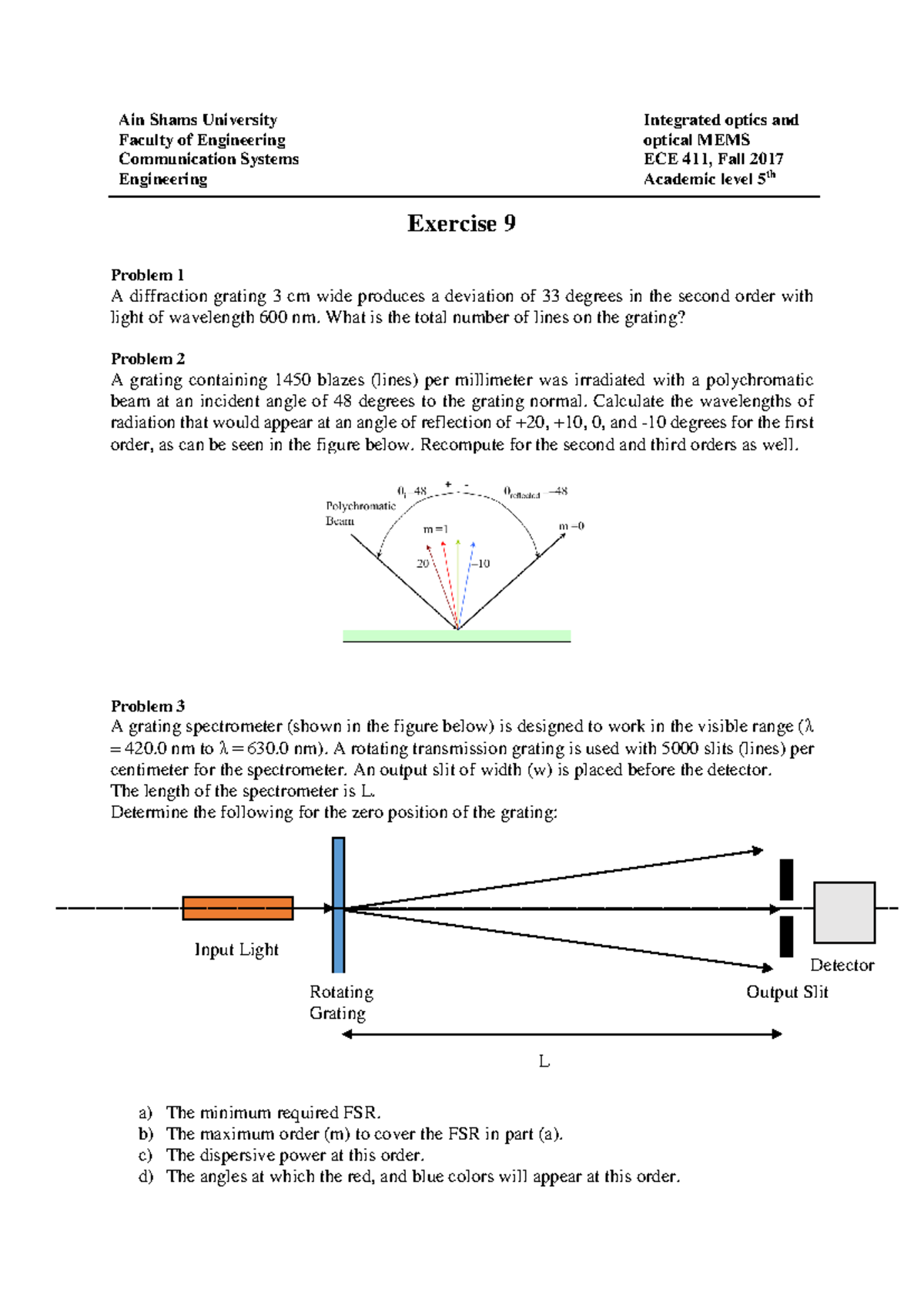 ECE 411 Exercise 9: Analyzing Diffraction Gratings and Spectrometers ...