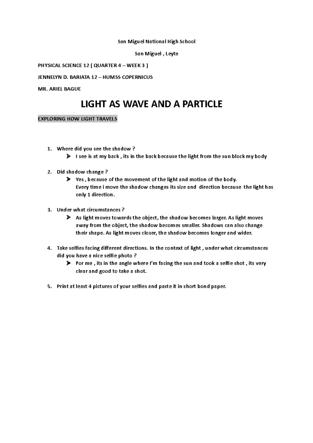 PHYSICAL SCIENCE 12: Light as Wave & Particle - Week 3 Insights - Studocu