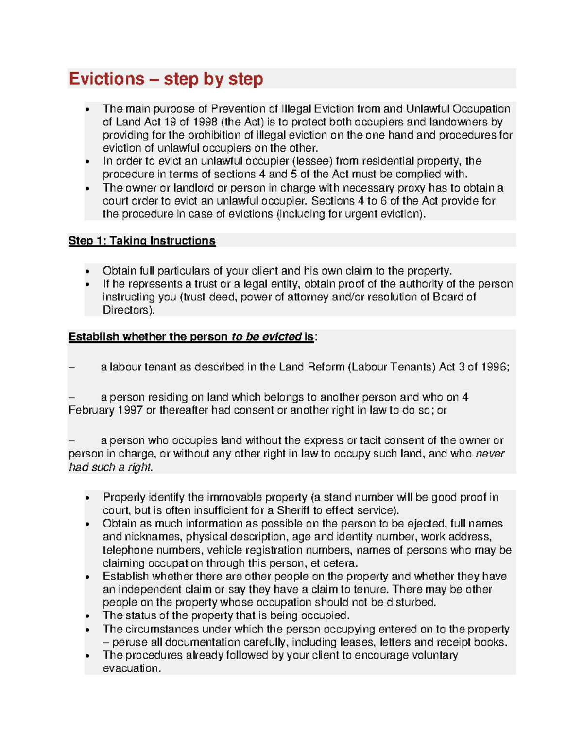 Eviction Process Notes for LA319: A Step-by-Step Guide - Studocu