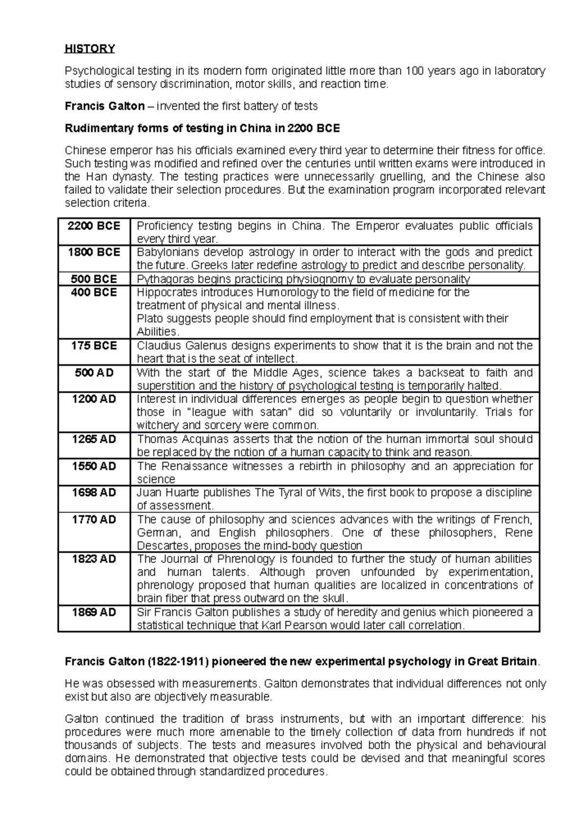 History of Psychological Assessments: Key Milestones and Concepts - Studocu