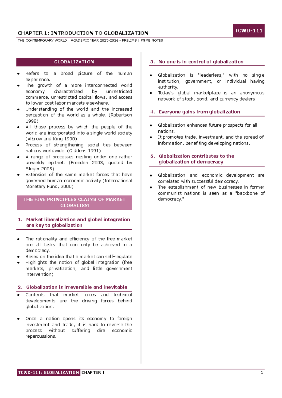 CHAPTER 1: INTRODUCTION TO GLOBALIZATION - RNMB PRELIMS NOTES - Studocu