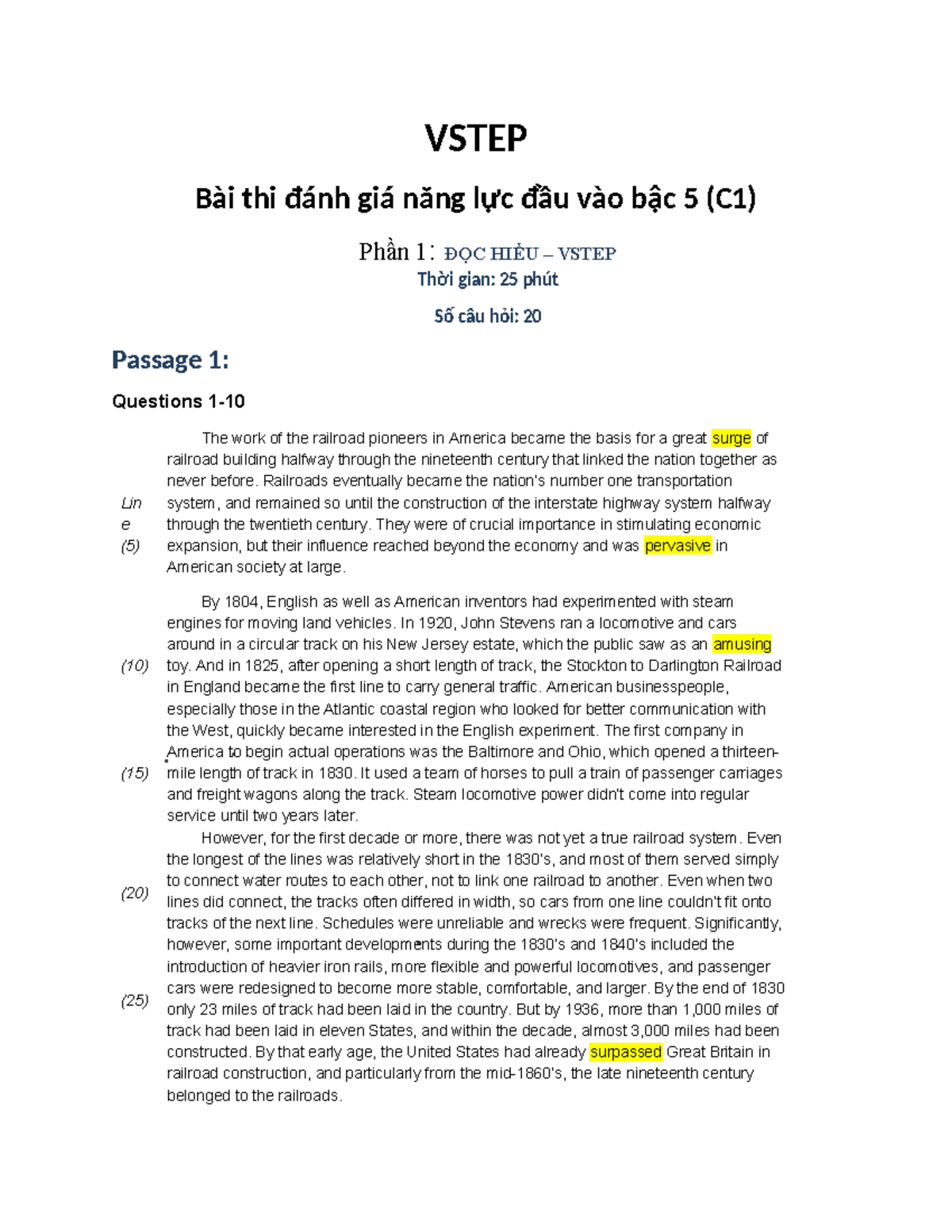 Vstep-test-đầu-vào - VSTEP Bài thi đánh giá năng lực đầu vào bậc 5 (C1 ...