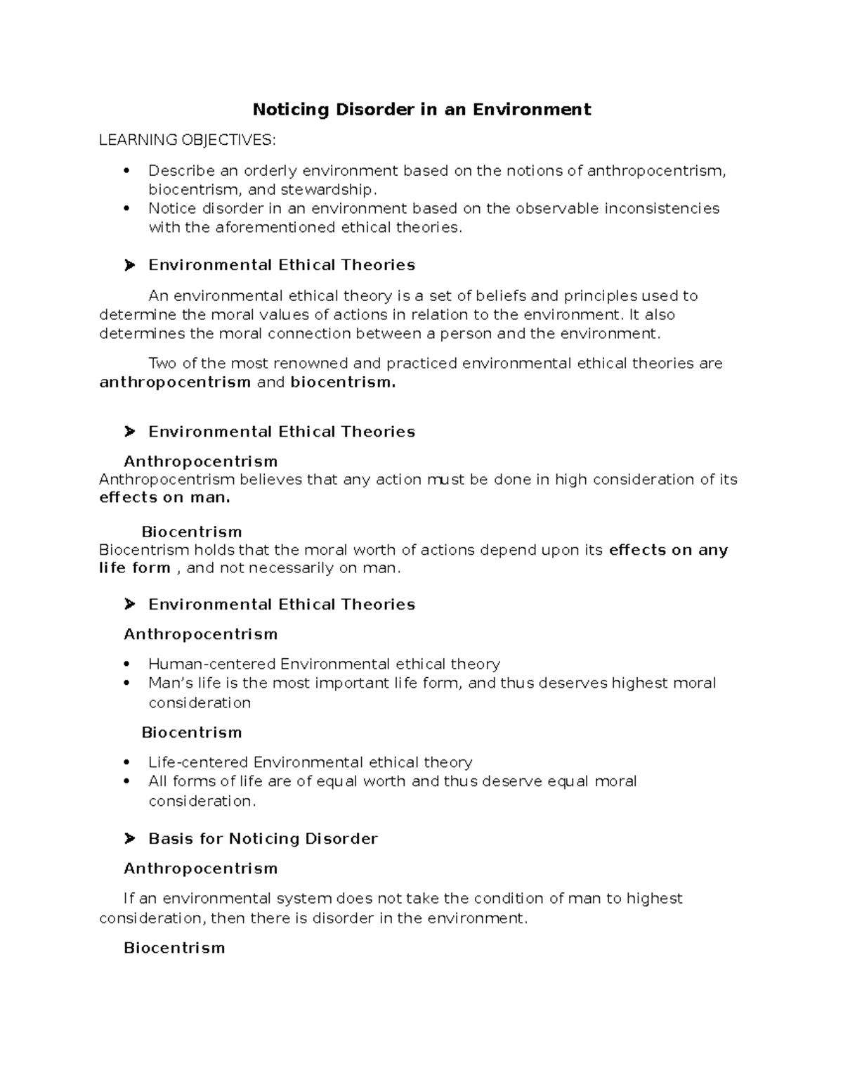 Noticing Environmental Disorder: Anthropocentrism & Biocentrism (Philo ...