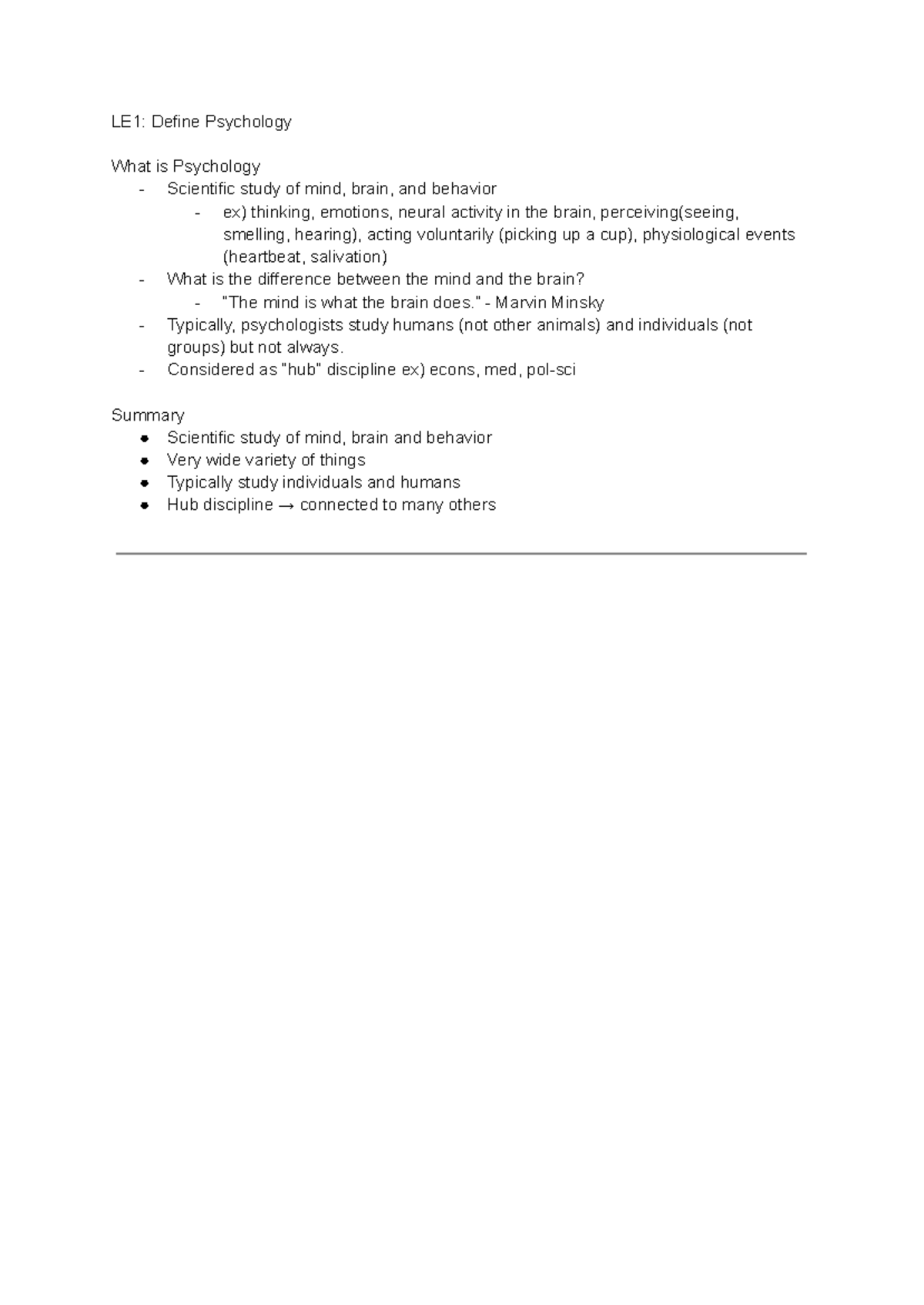 PSYC 100 Week 1 - lecture notes from week 1 of psyc 100 - LE1: Define ...