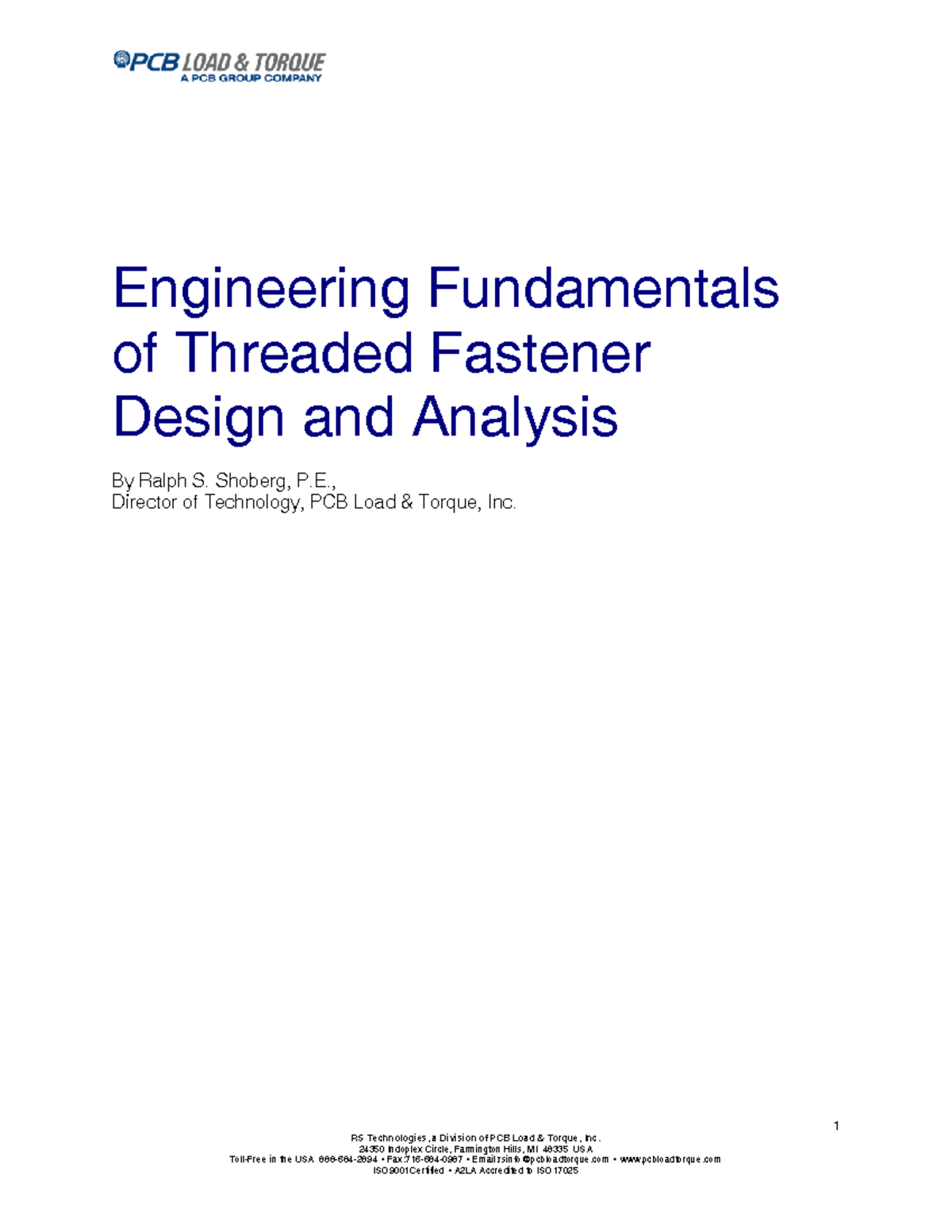 Engineering Fundamentals of Threaded Fastener Design (ENG 101) - Studocu