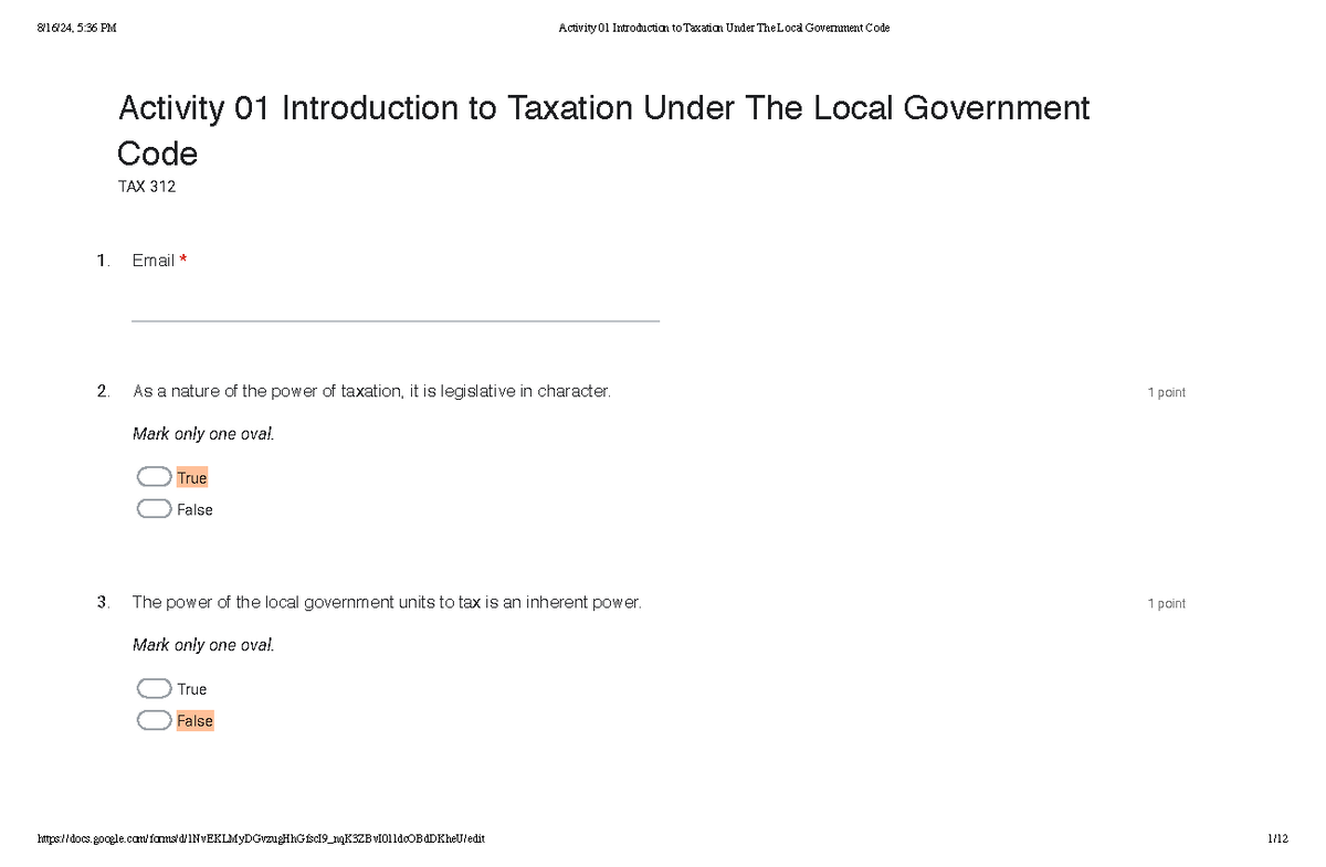 TAX 312: Intro to Taxation Under Local Gov't Code - Activity 01 - Studocu