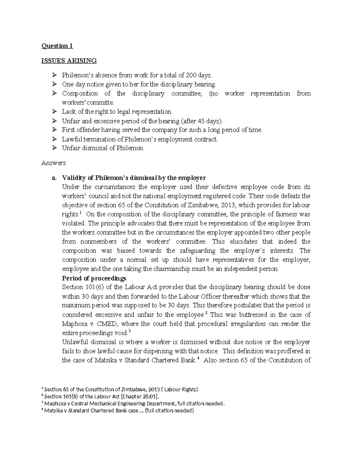 Tutorial 2: Unfair Dismissal Case Study Analysis - Studocu