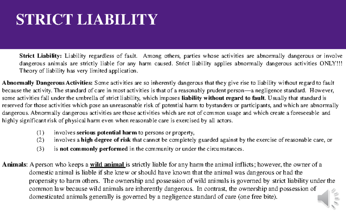 Strict Liability & Product Liability Overview for Law Course - STRICT ...
