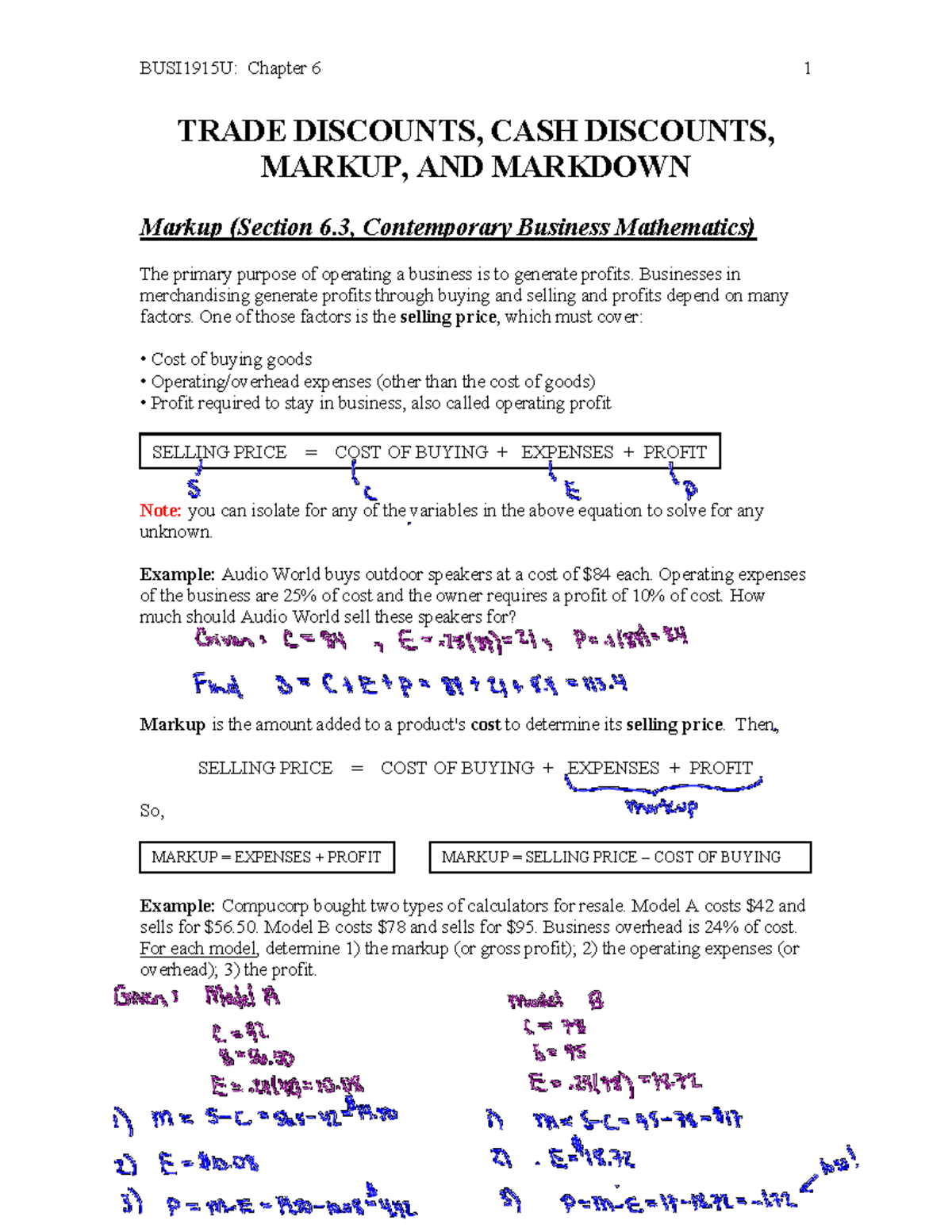 BUSI1915U: Chapter 6 - Trade Discounts, Markup & Markdown Analysis ...