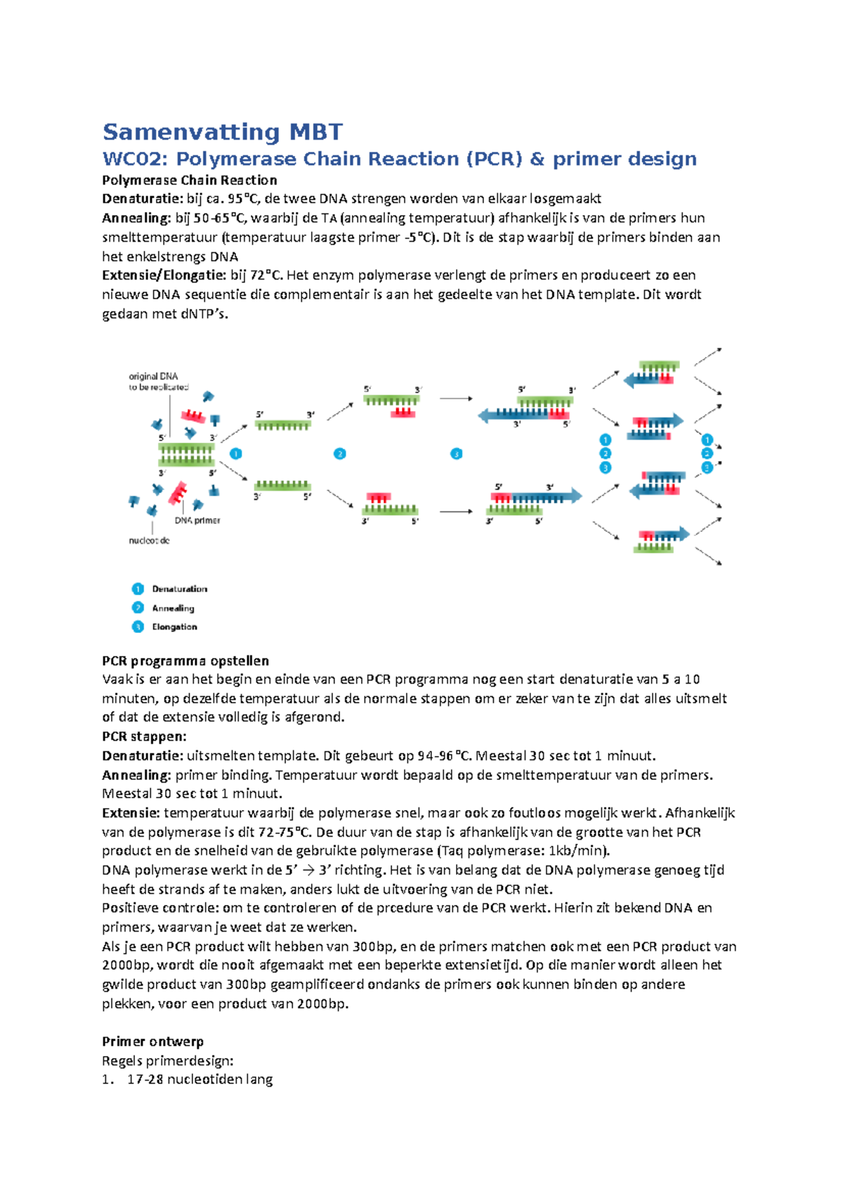 Samenvatting van MBT: PCR, Kloneren, en Moleculaire Analyse - Studeersnel