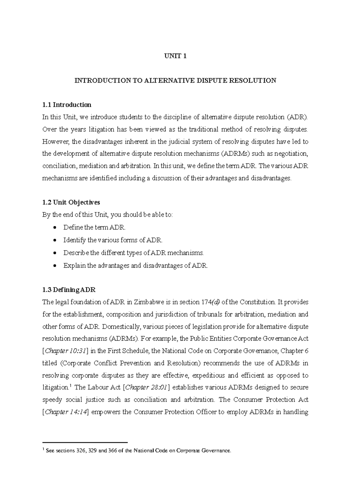 UNIT 1: Introduction to Alternative Dispute Resolution (ADR) - Studocu
