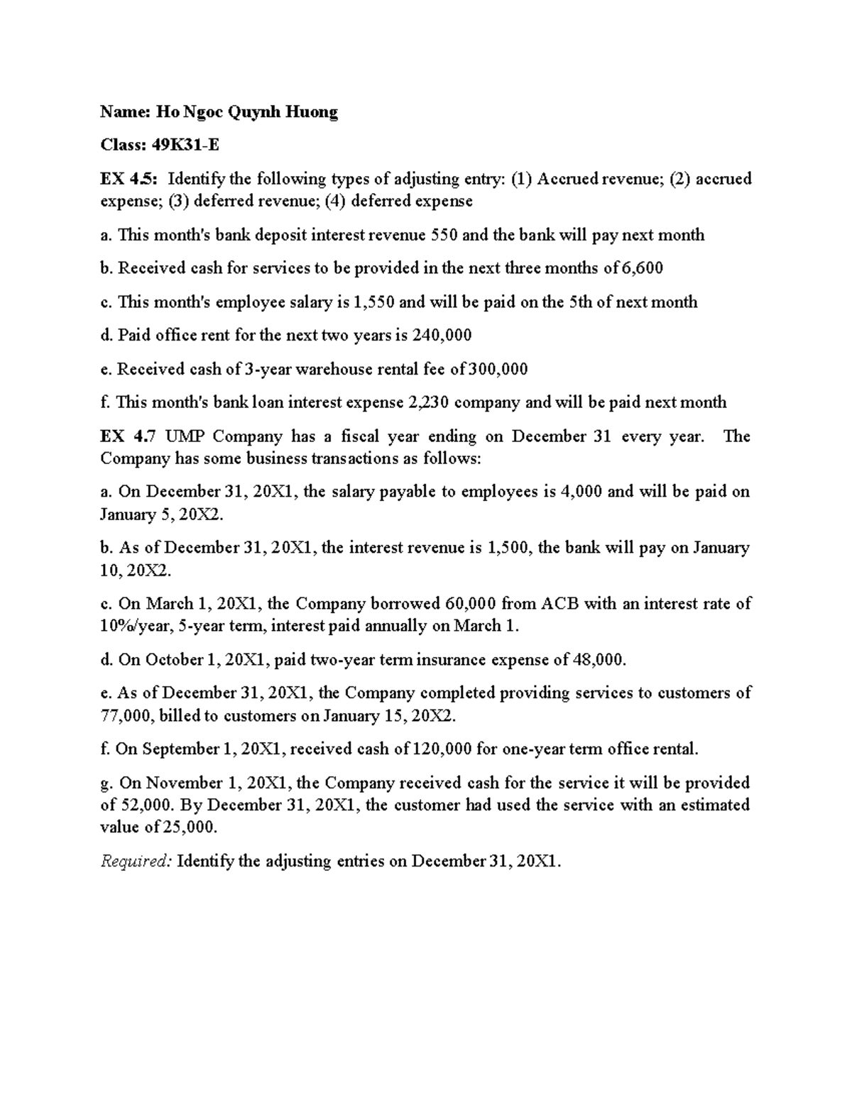 49K31-E Adjusting Entries & Closing Entries - Chapter 4 Analysis - Studocu