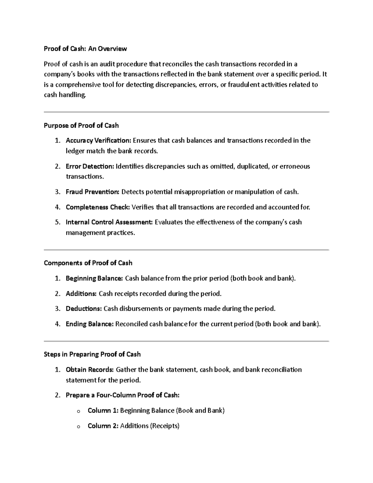 Proof of Cash: Comprehensive Overview and Best Practices - Studocu