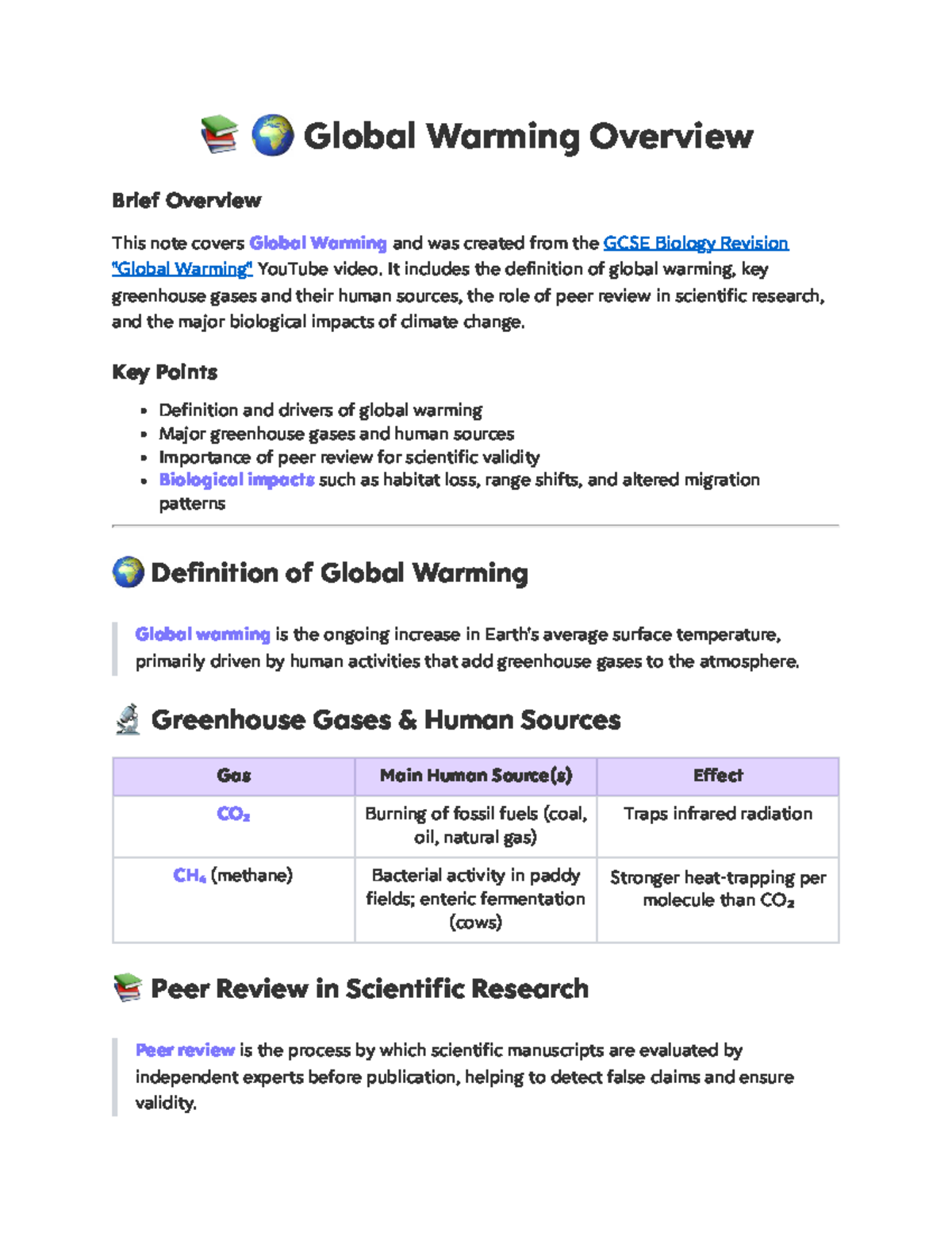 GCSE Biology Revision: Global Warming Overview and Impacts - Studocu