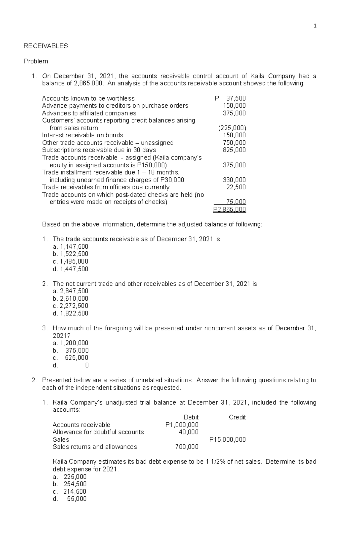 Comprehensive Receivables Analysis and Adjustments - FAR - Studocu