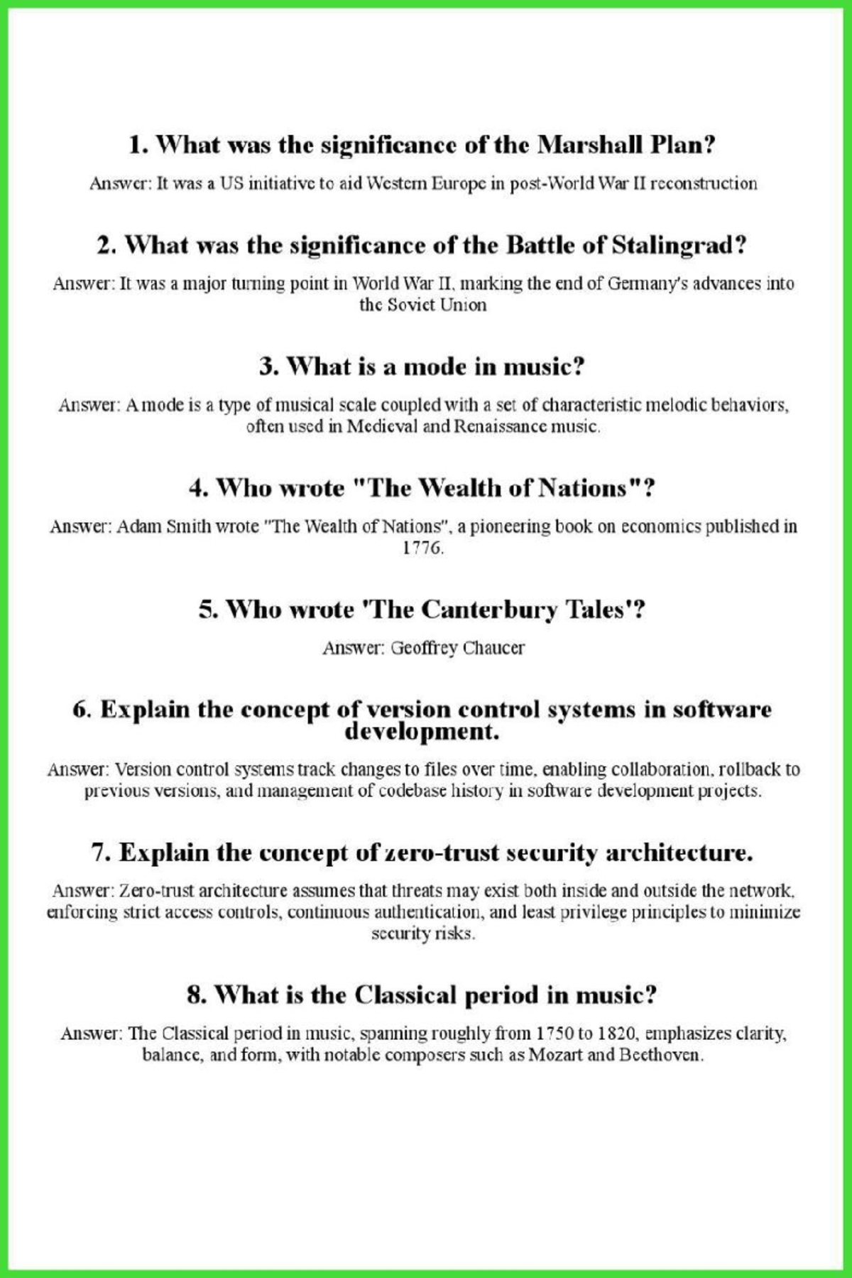IMG 20240814 202057 087 - 1. What was the significance of the Marshall Plan? Answer: It was a US ...