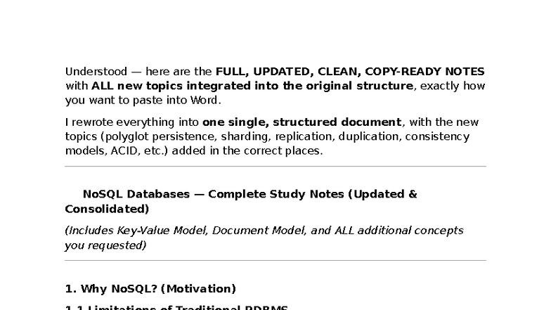 NoSQL Databases (COMP 101) Complete Study Notes (Updated & Consolidated ...