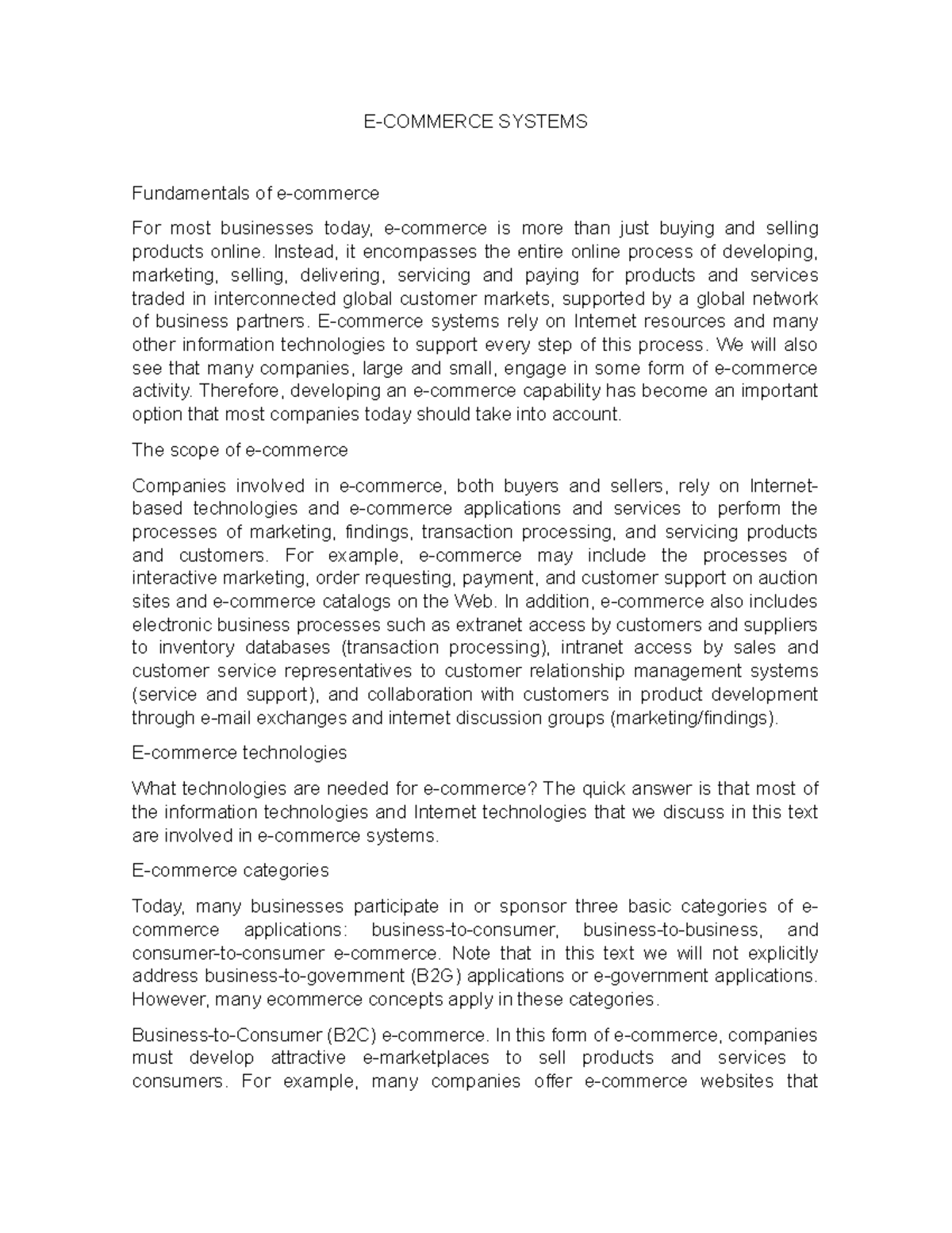 E-COMMERCE SYSTEMS: Key Concepts & Technologies Overview - Studocu