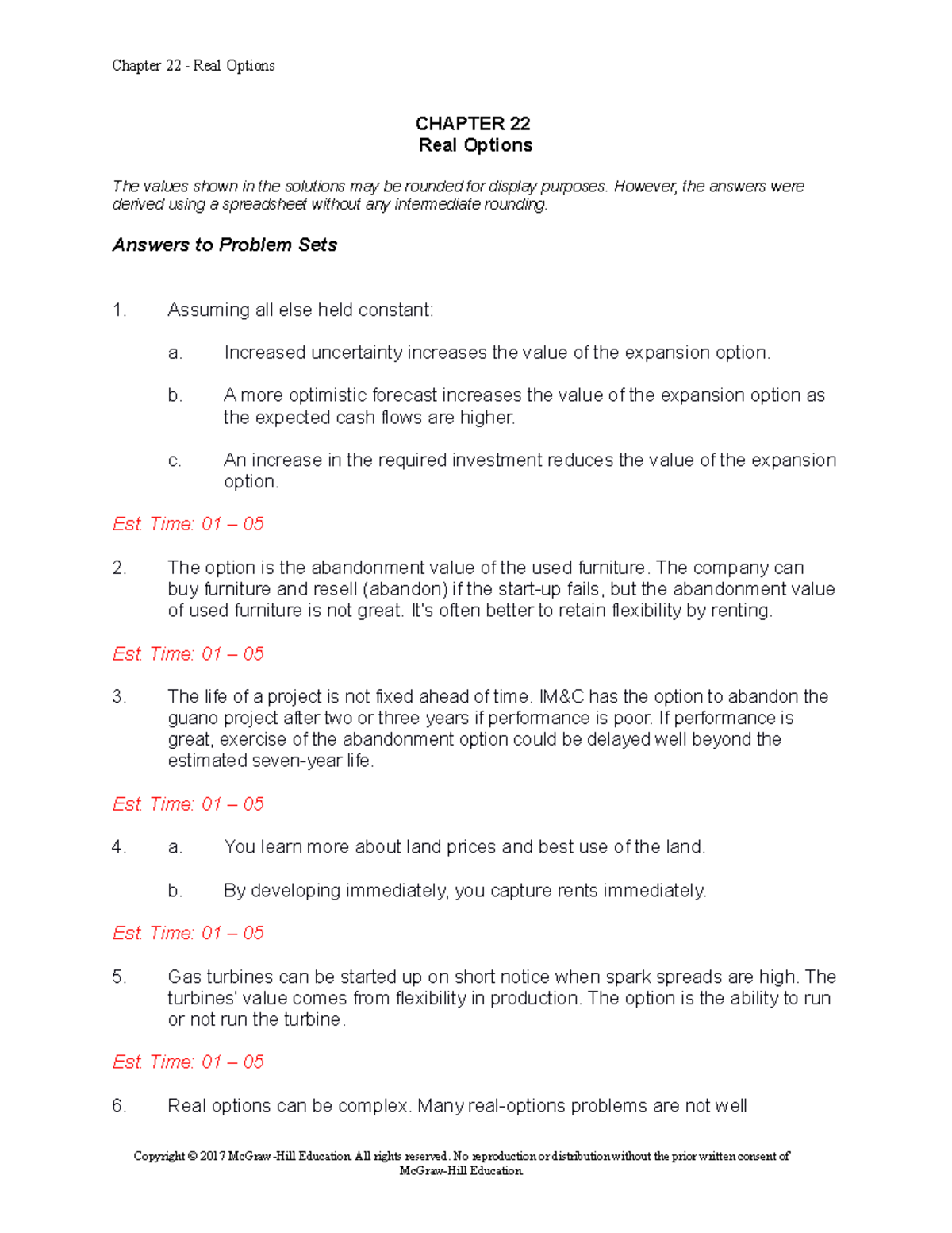 C22 Final Exam - Chapter 22 Real Options Solutions and Insights - Studocu