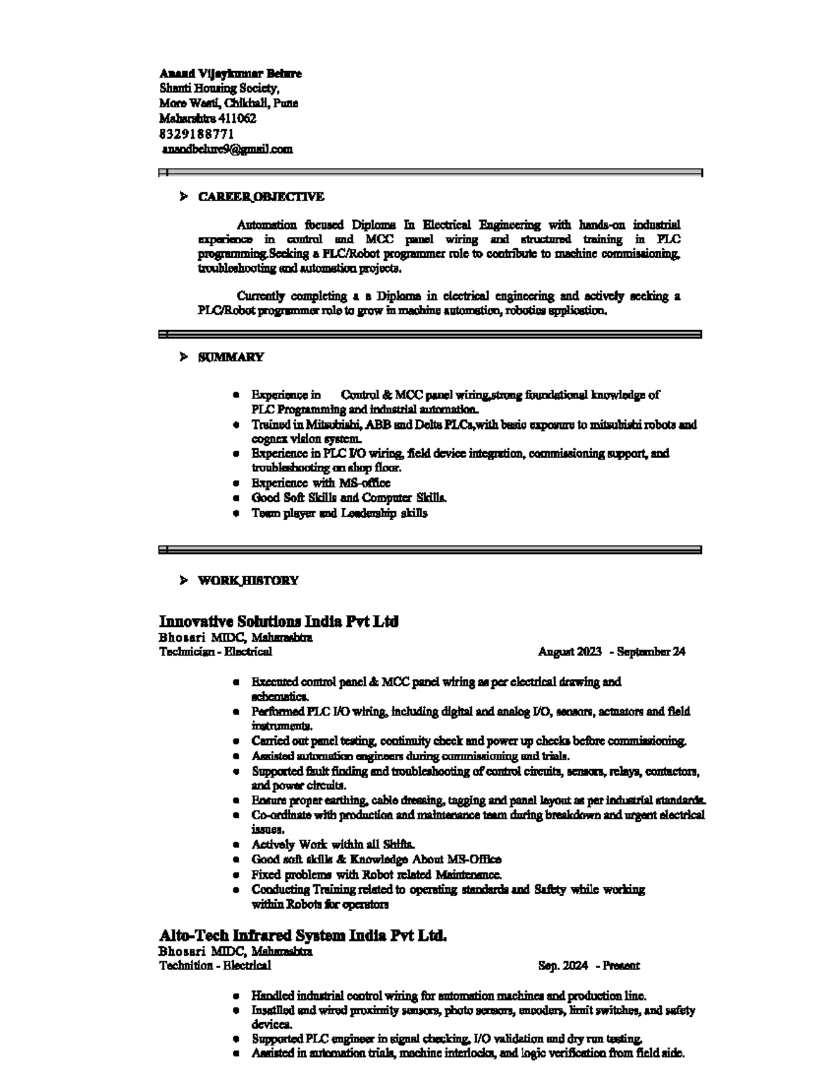 Diploma in Electrical Engineering: Career Objective & Skills Summary ...