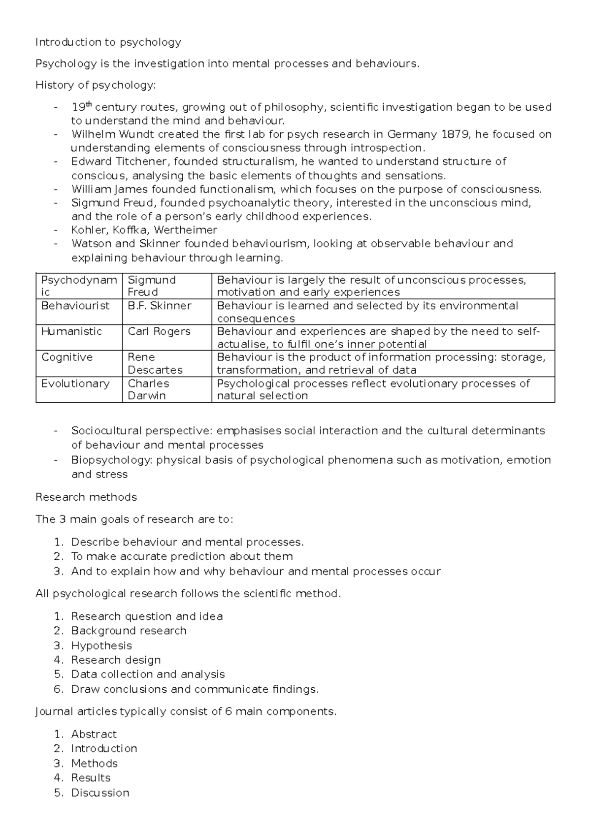 Psych 1A Comprehensive Study Notes on Psychology Concepts and Theories ...