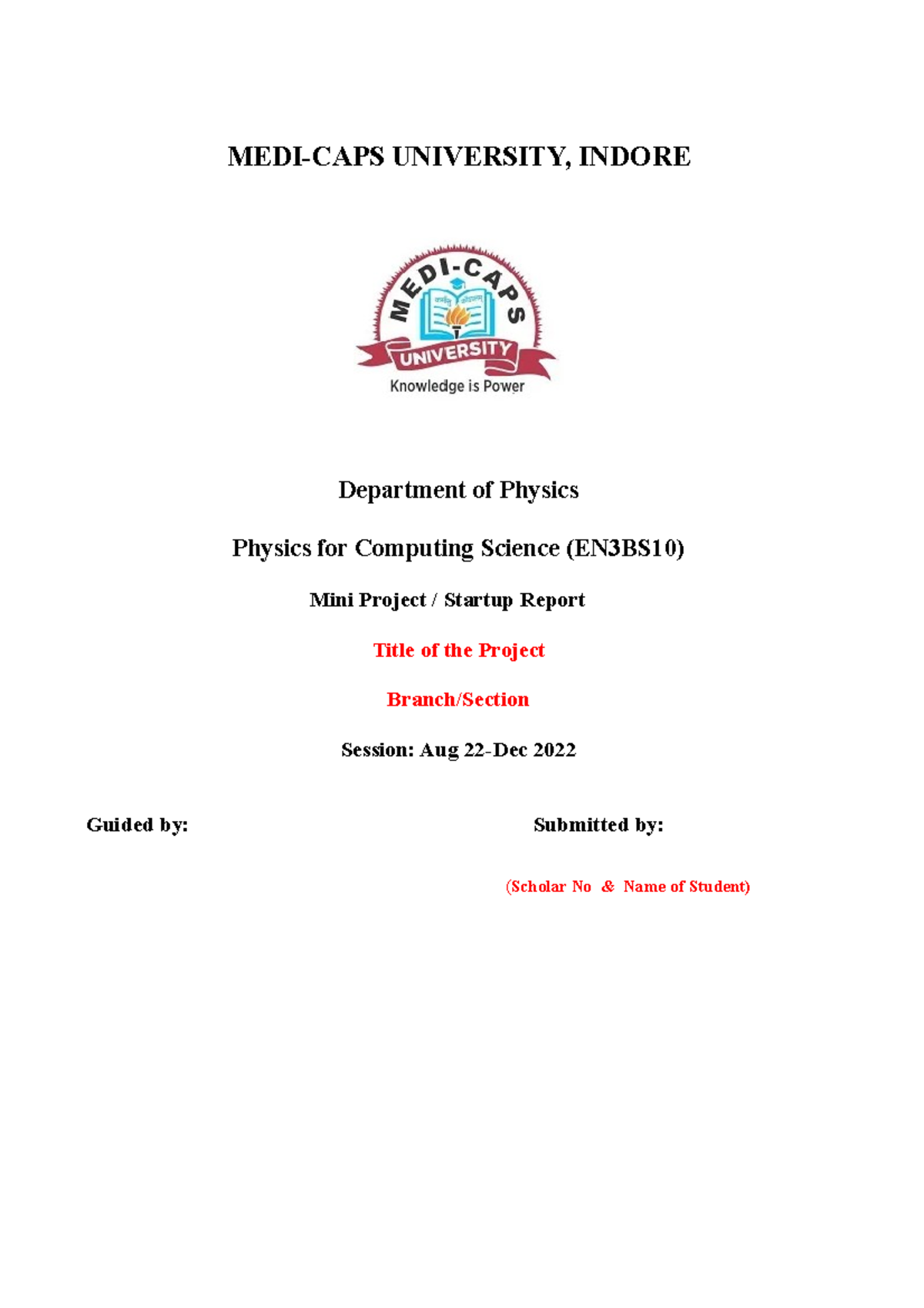 PCS EN3BS10 Mini Project/Startup Report Format Guidelines - Studocu