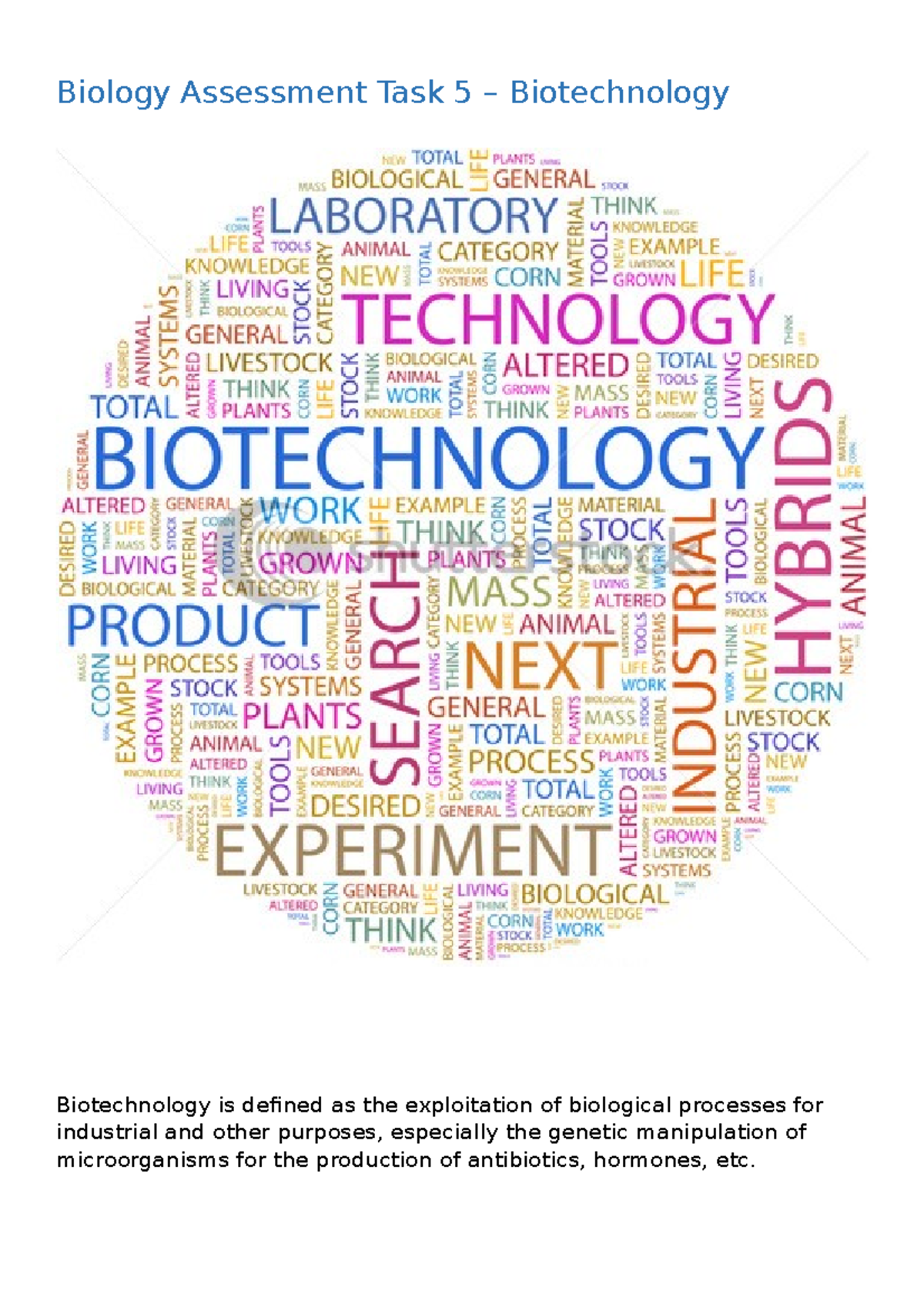 6366Assessment Task 5 - Biotechnology - Biology Assessment Task 5 ...
