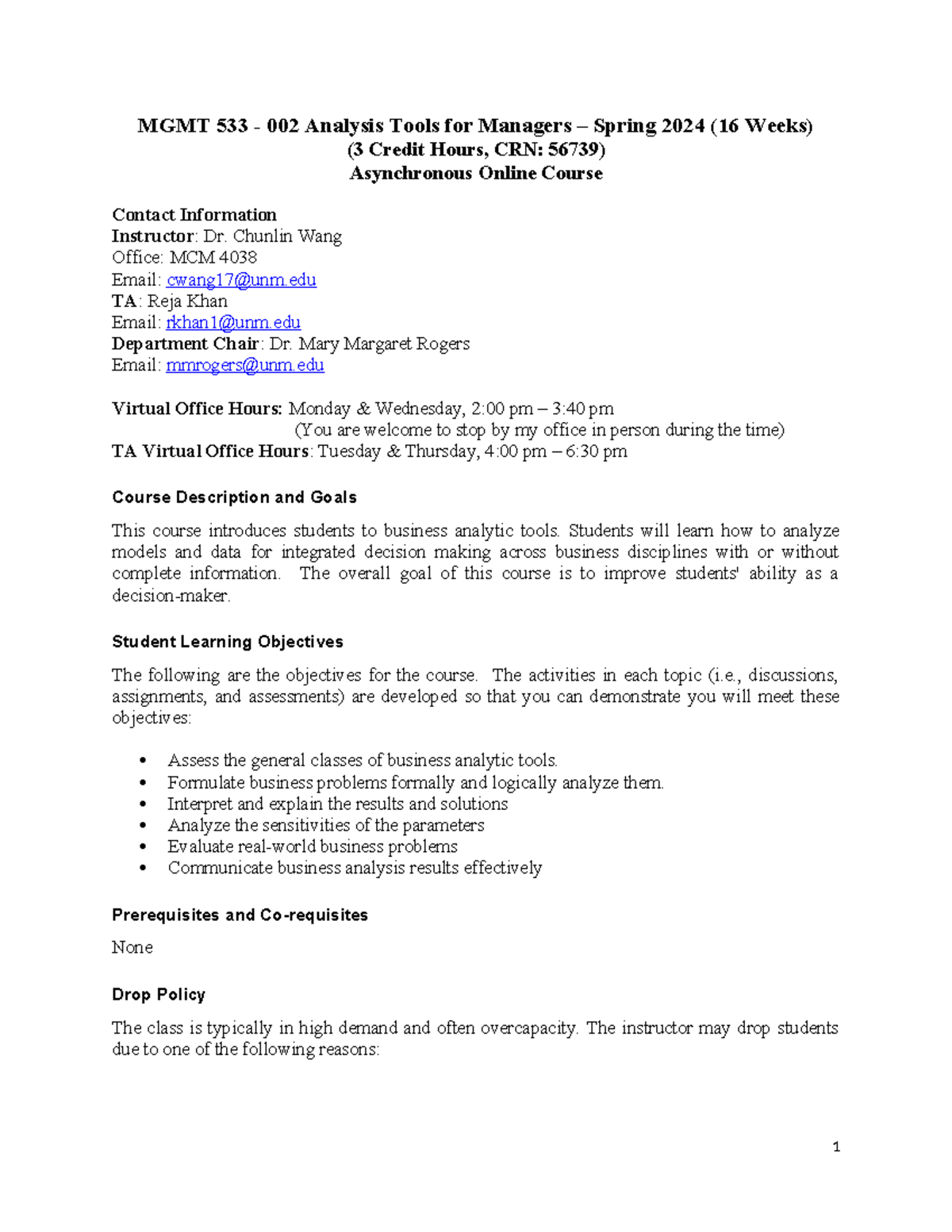 MGMT 533-002 Spring 2024 Course Syllabus and Learning Goals - Studocu