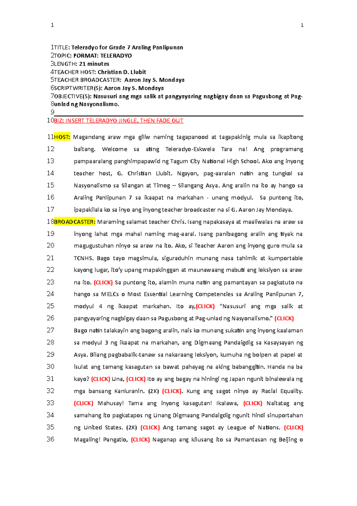 Aaron Script WORD - FOR PEOPLE WHO WANT TO BE A REPORTER - TITLE ...