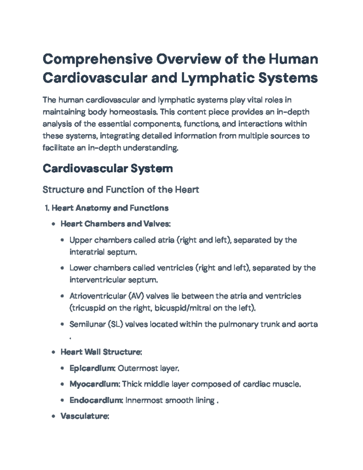 Comprehensive Study Guide on Human Cardiovascular and Lymphatic Systems ...