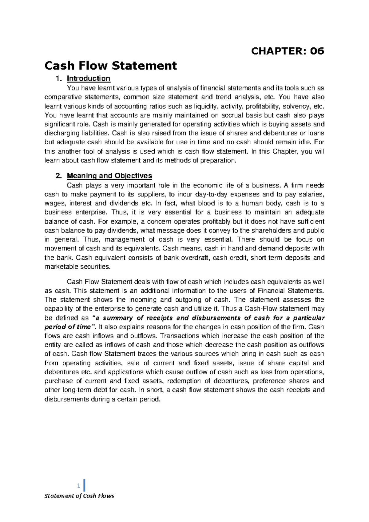 CHAPTER 06: Cash Flow Statement Notes for Financial Analysis - Studocu