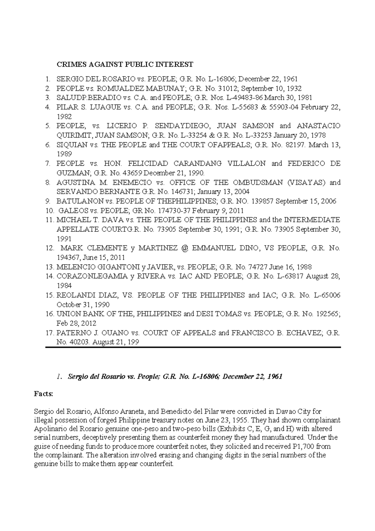 Case Digest: Crimes Against Public Interest (CRIM 101) - Studocu