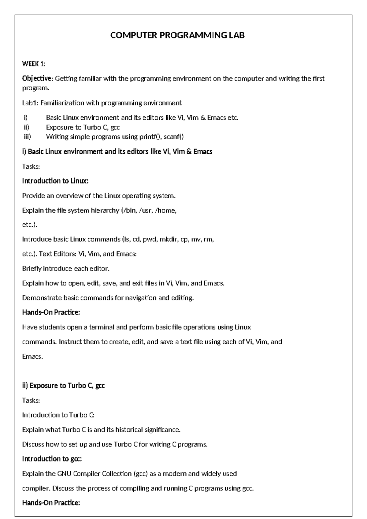 CP LAB R23: Week 1 - Introduction to Programming Environment and Basics ...