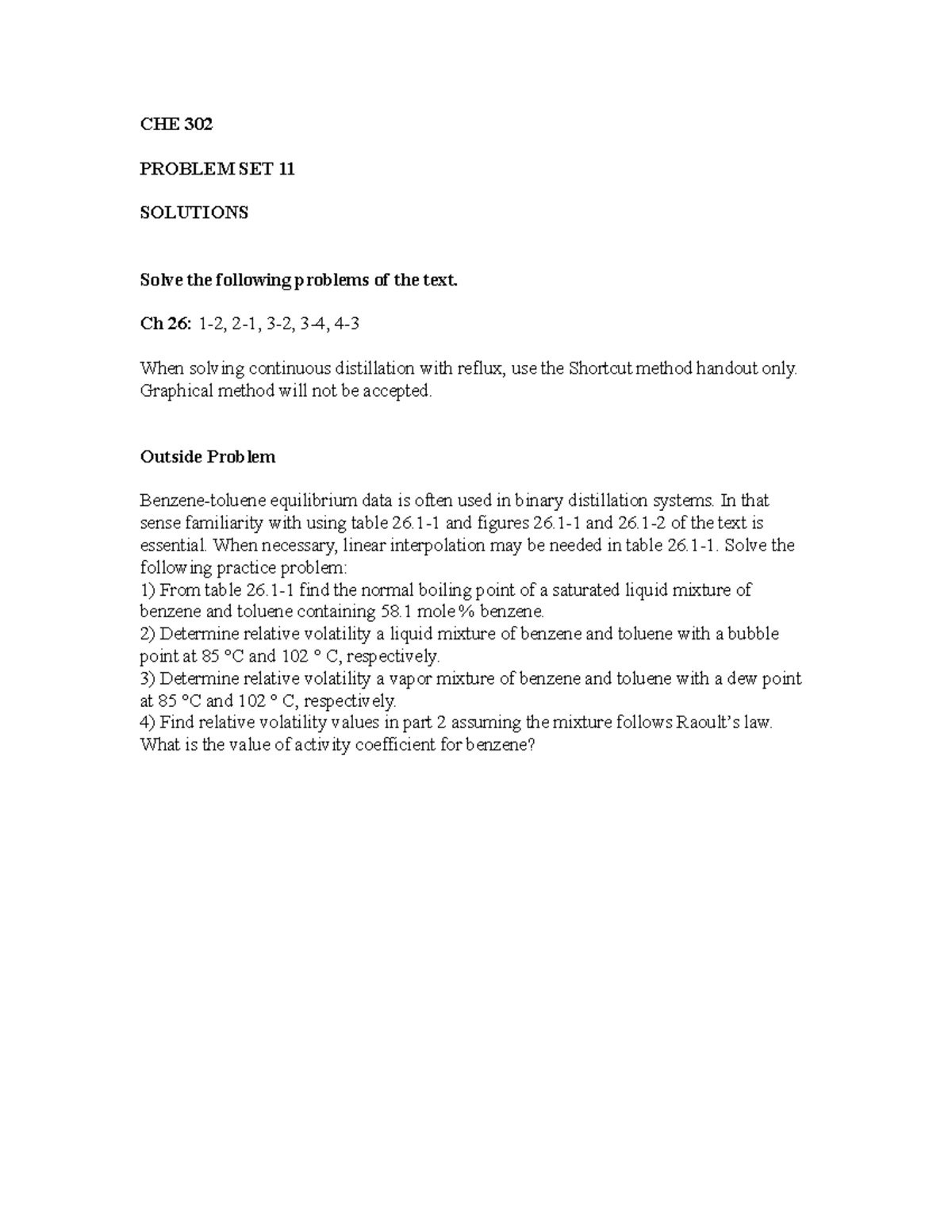 Problem set 11 SOLUTION - CHE 302 PROBLEM SET 11 SOLUTIONS Solve the ...