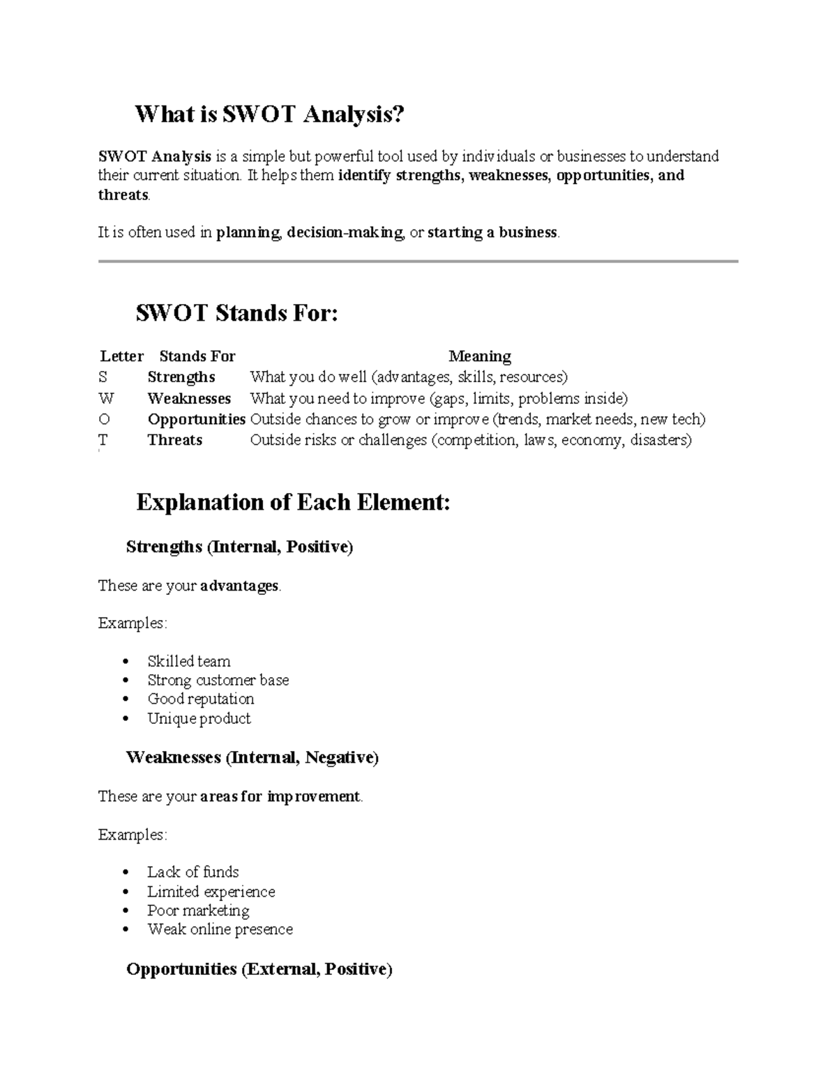 SWOT Analysis Overview - Week 1-2 Lecture Notes - Studocu