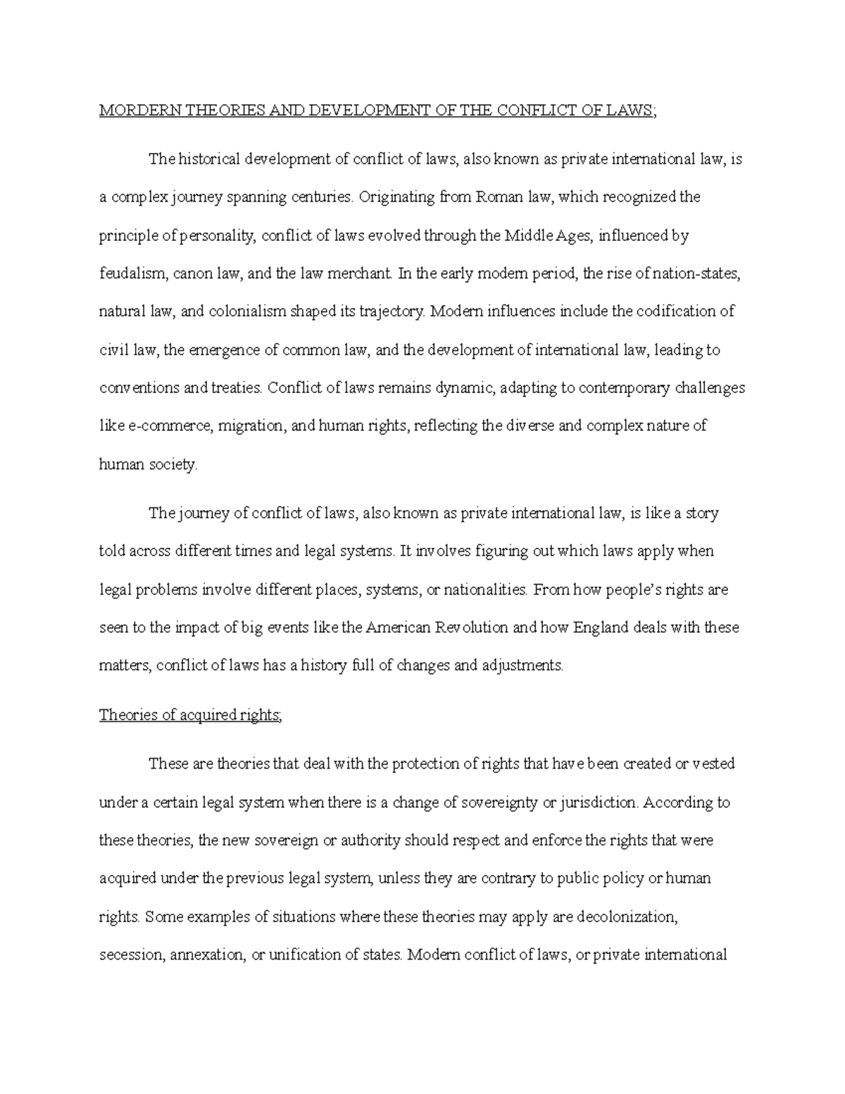 Modern Theories and Conflict of Laws Development (Course Code: 3488020 ...