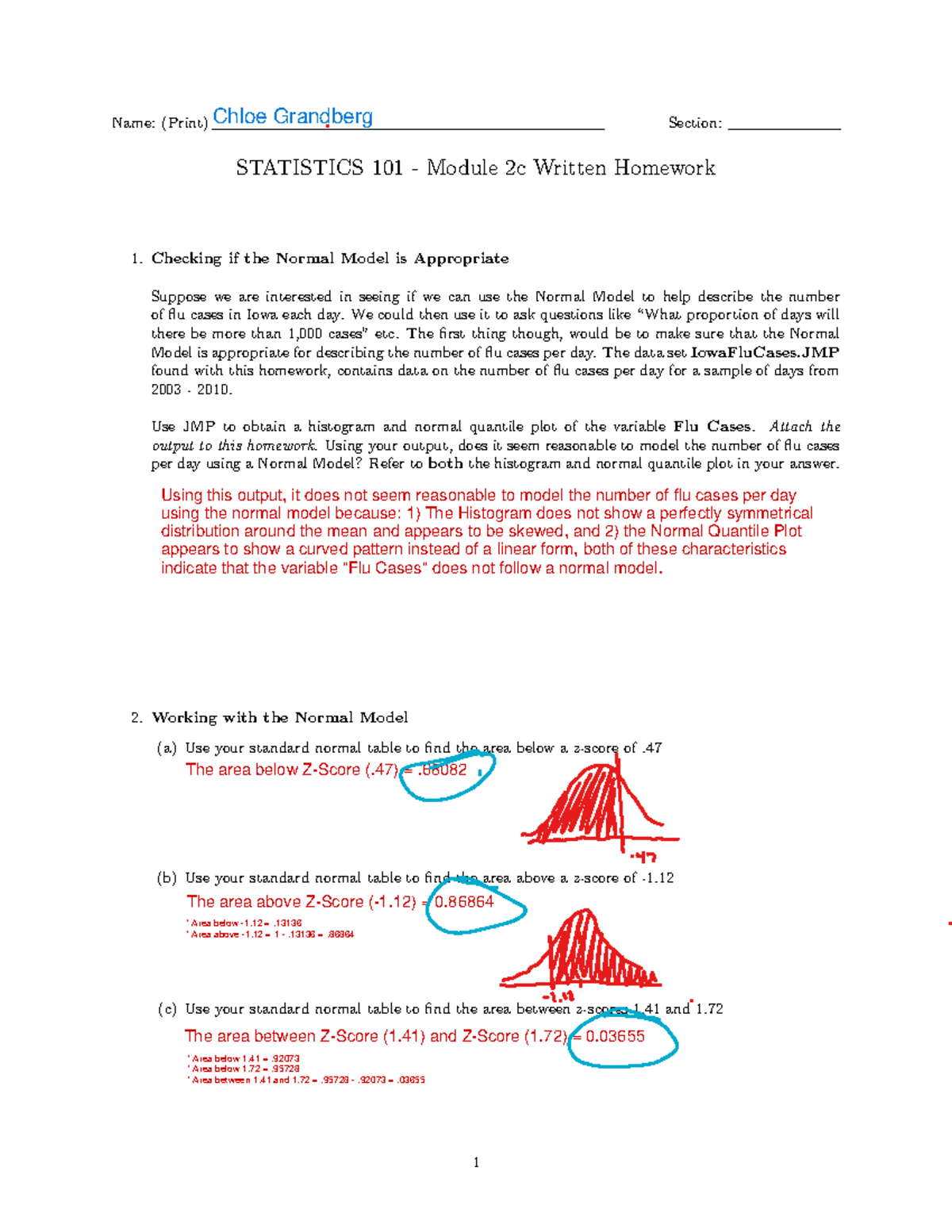Module 2C Written Homework - Name: (Print) Section: STATISTICS 101 ...