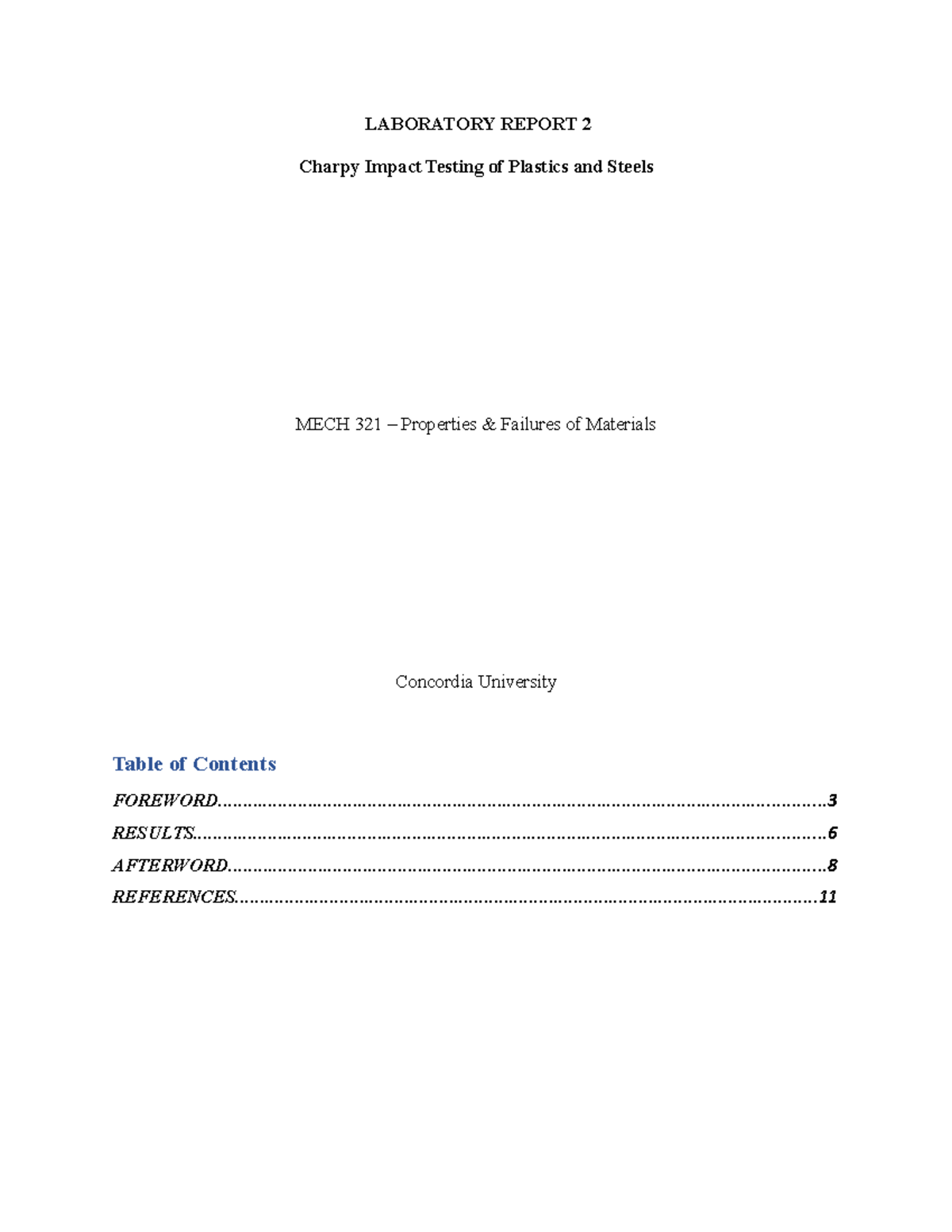 MECH 321 Laboratory Report 2: Charpy Impact Testing Analysis - Studocu