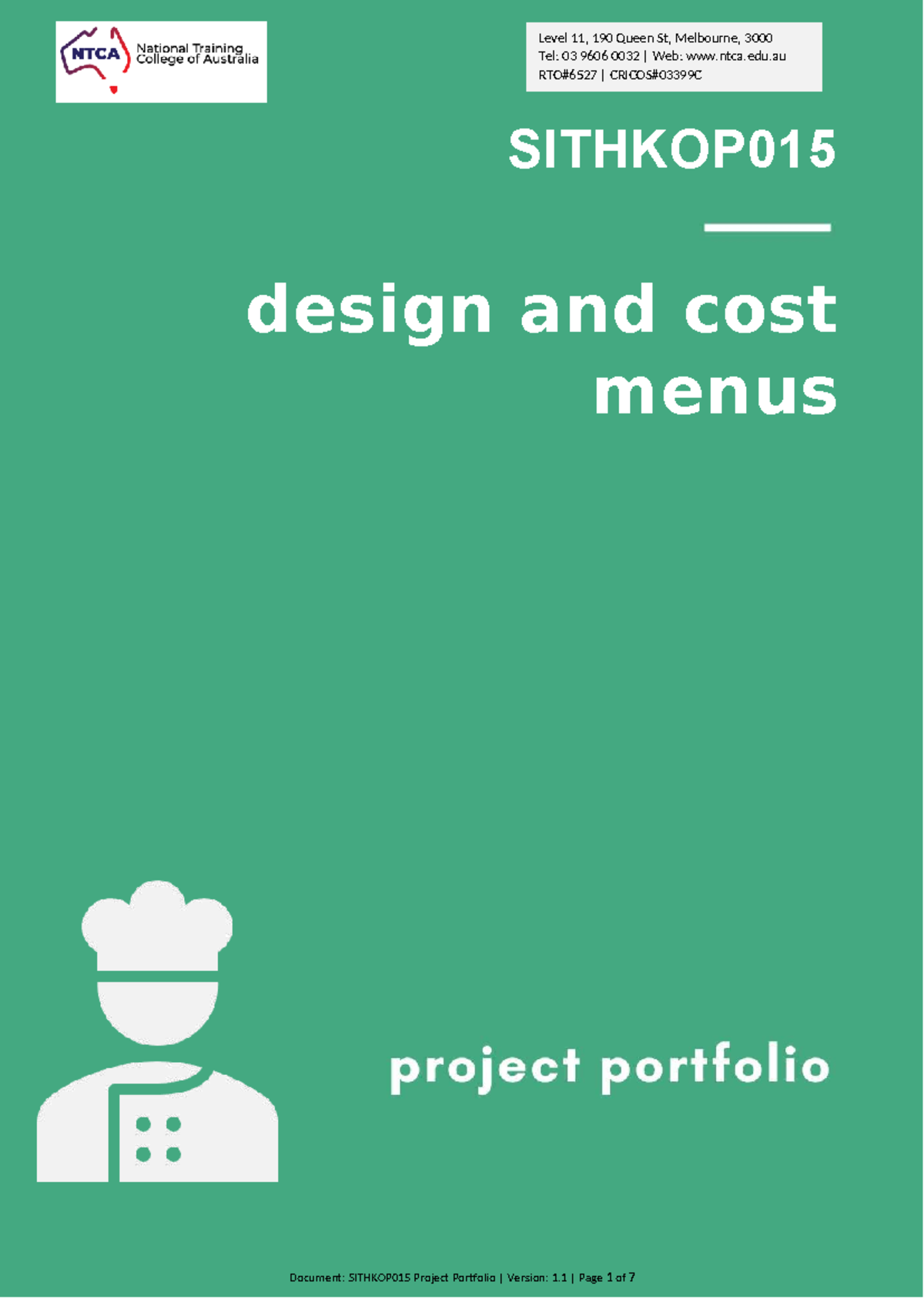 SITHKOP015 Project Portfolio: Designing & Costing Menus - Studocu