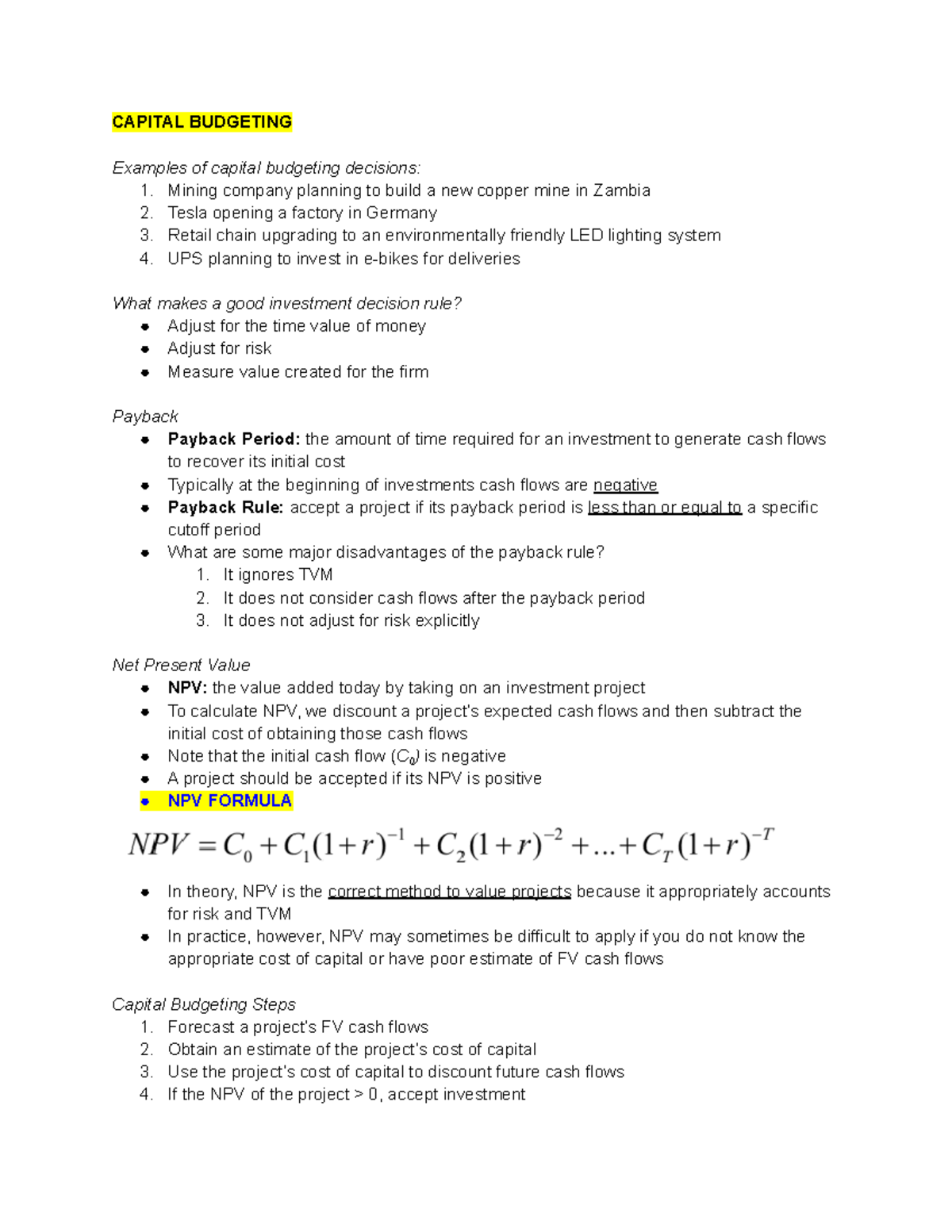 COMM298 Final - Capital Budgeting and Risk Analysis Lecture Notes - Studocu