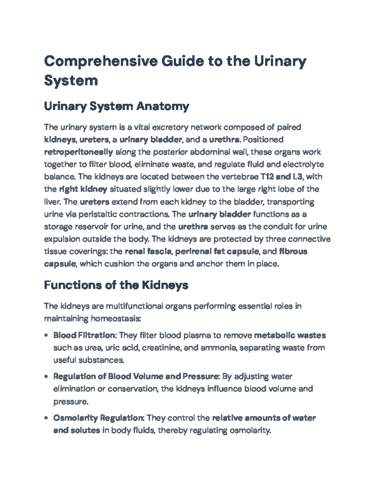 Comprehensive Overview of the Urinary System: Functions & Anatomy - Studocu
