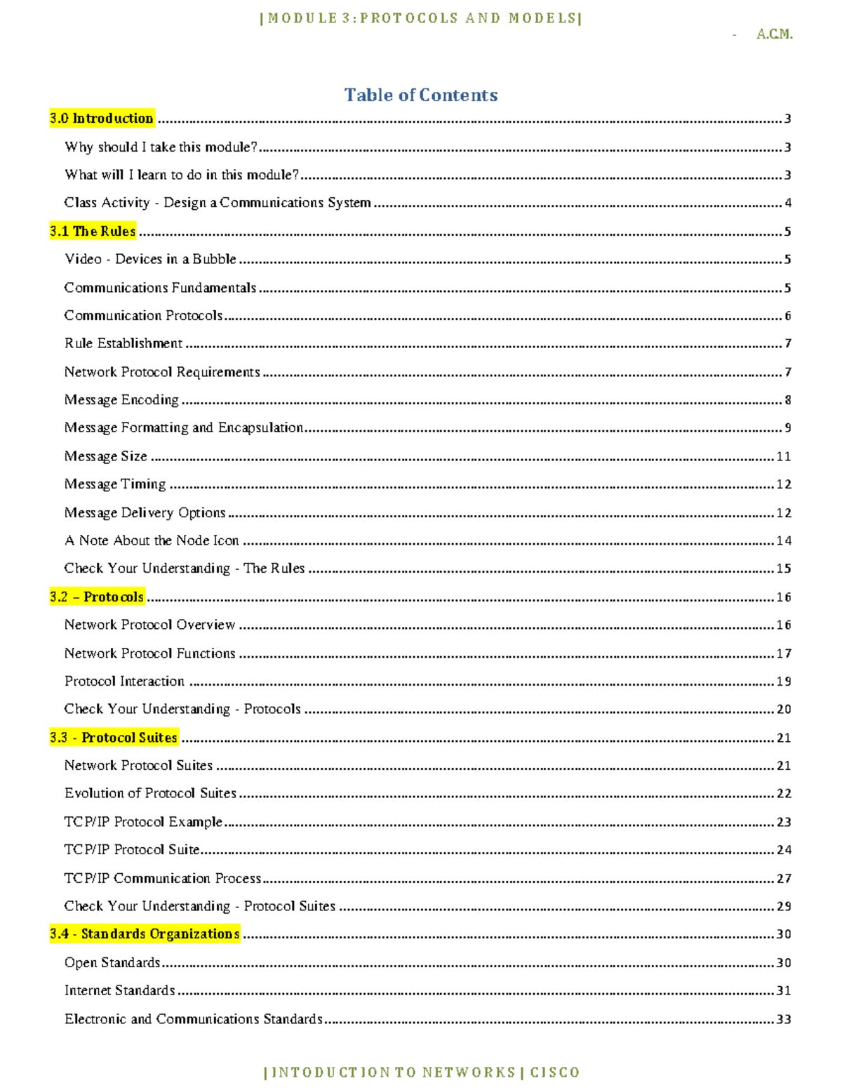 Module 3 Protocols and Models - A.C. 3 Introduction Table of Contents ...