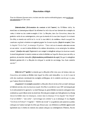 Dissertation Les Caracteres Exemple Corrig En Litt rature Le 