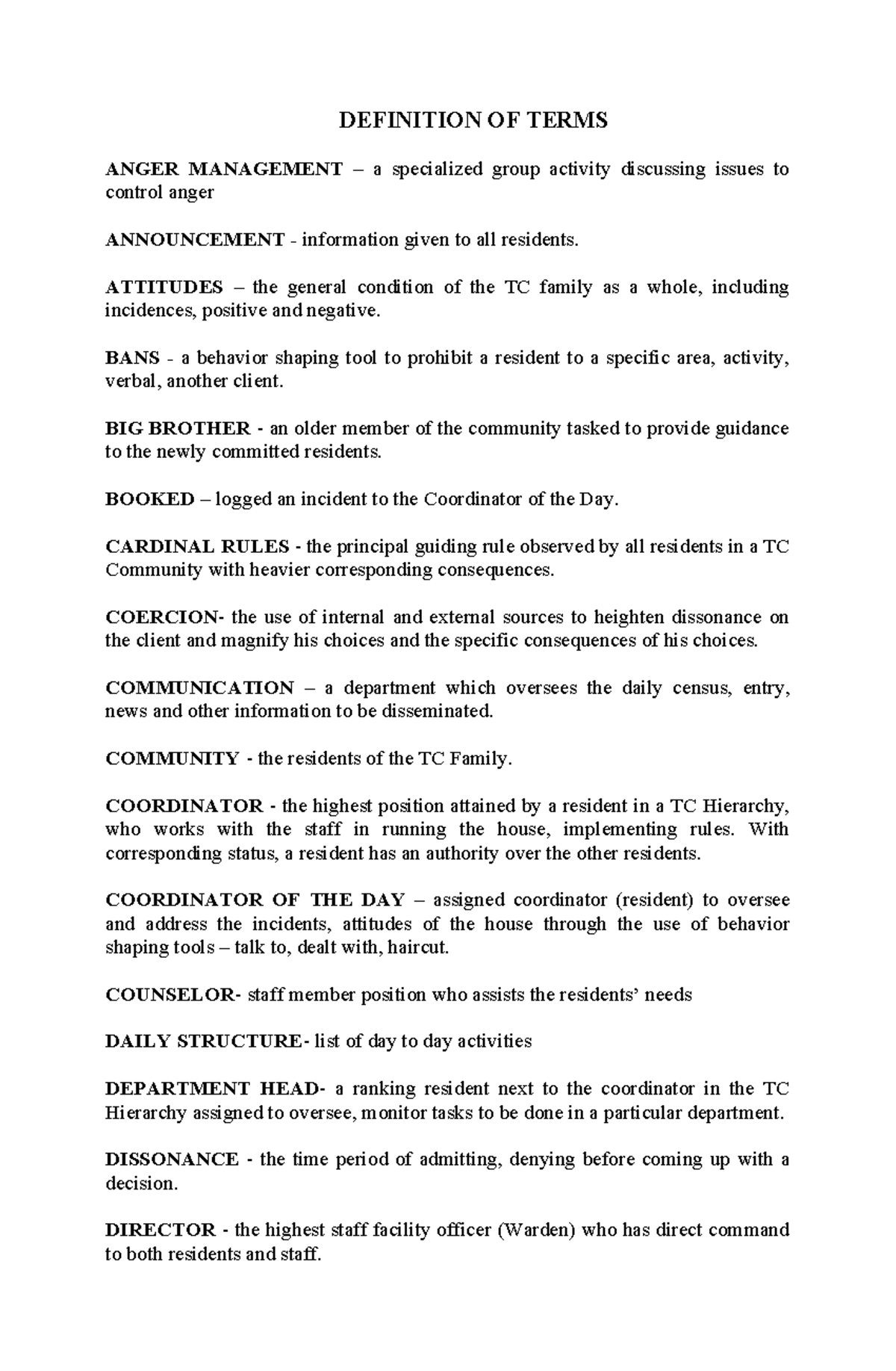 Definition OF Terms Under TCMP - DEFINITION OF TERMS ANGER MANAGEMENT ...