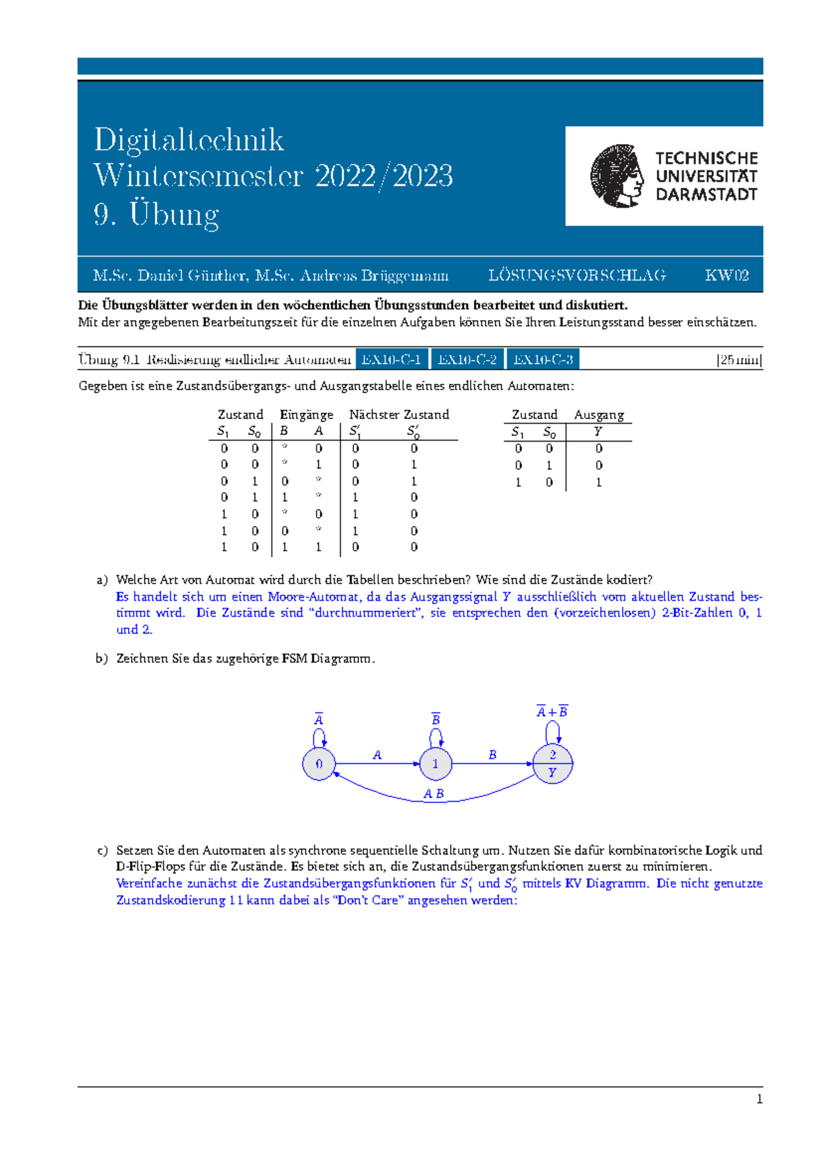 DT ÜB09 LSG V1 - Lösungen zu Übungsaufgaben für Automaten - Document Preview