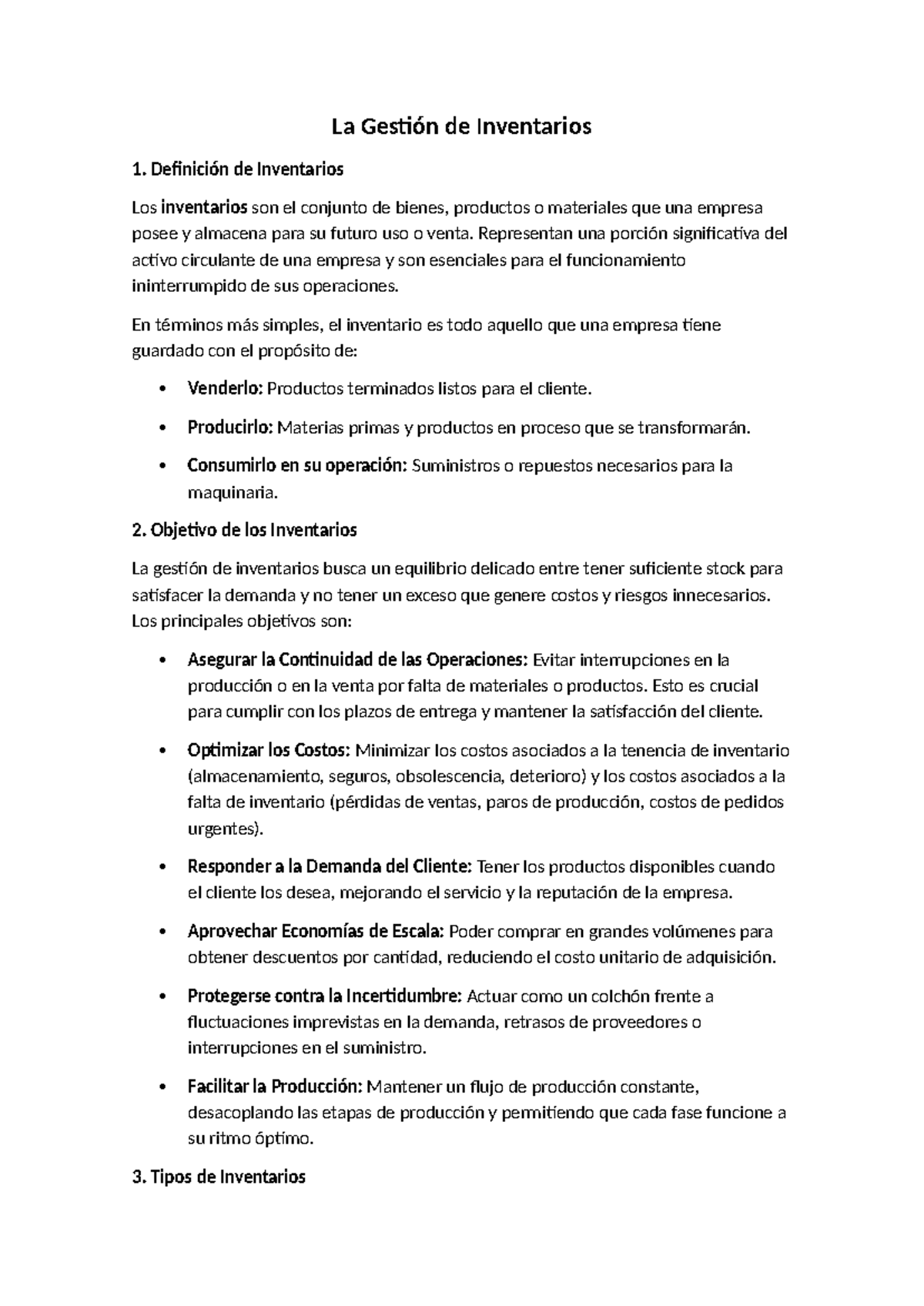 La Gestión de Inventarios: Definición y Objetivos G05 - Studocu