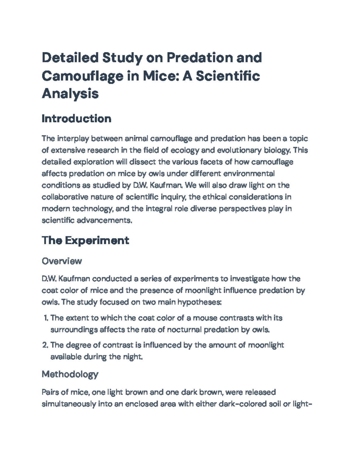 Detailed Analysis of Predation and Camouflage in Mice (BIO101 Study ...