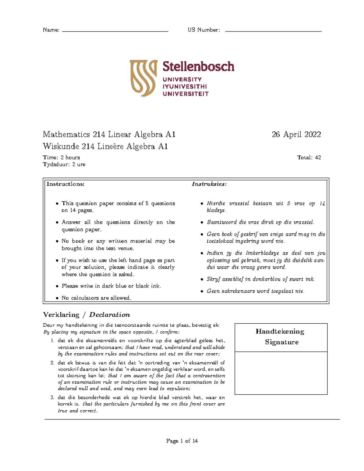 2022 214 A3 MEMO - A3 MEMO - Initial & surname: US Number: Mathematics ...