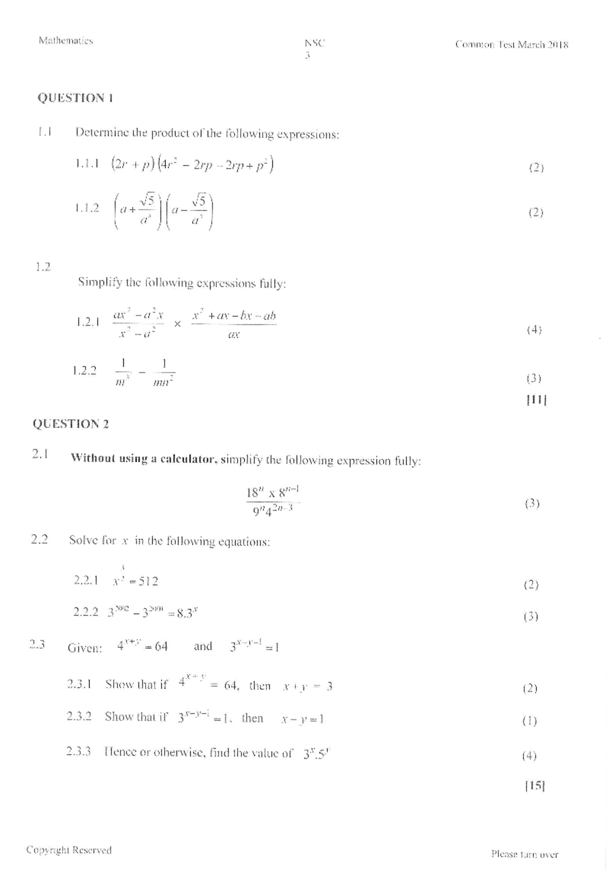 Mathematics NSC Common Test March 2018 - Gr 10 KZN Exam Questions - Studocu
