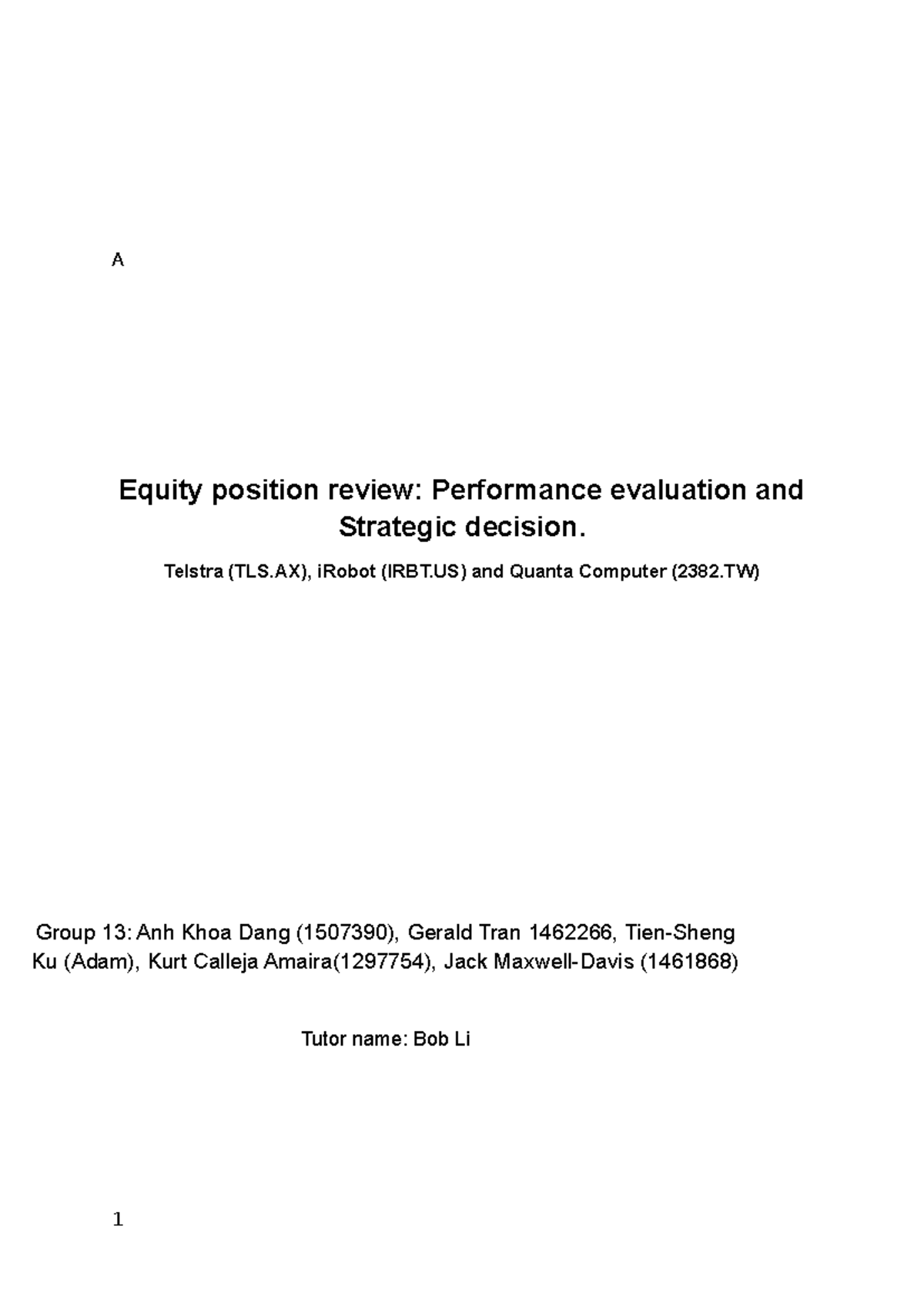 Equity Position Review: Performance Evaluation of TLS.AX & IRBT.US ...